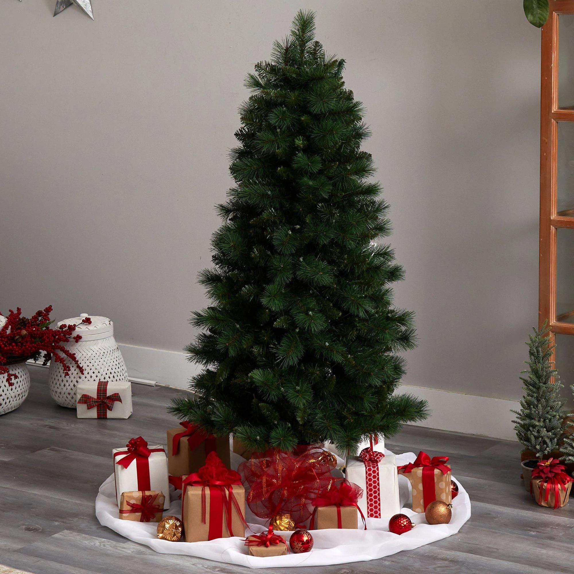 5’ Slim West Virginia Mountain Pine Christmas Tree with 200 Clear Lights and 467 Bendable Branches - Image 8