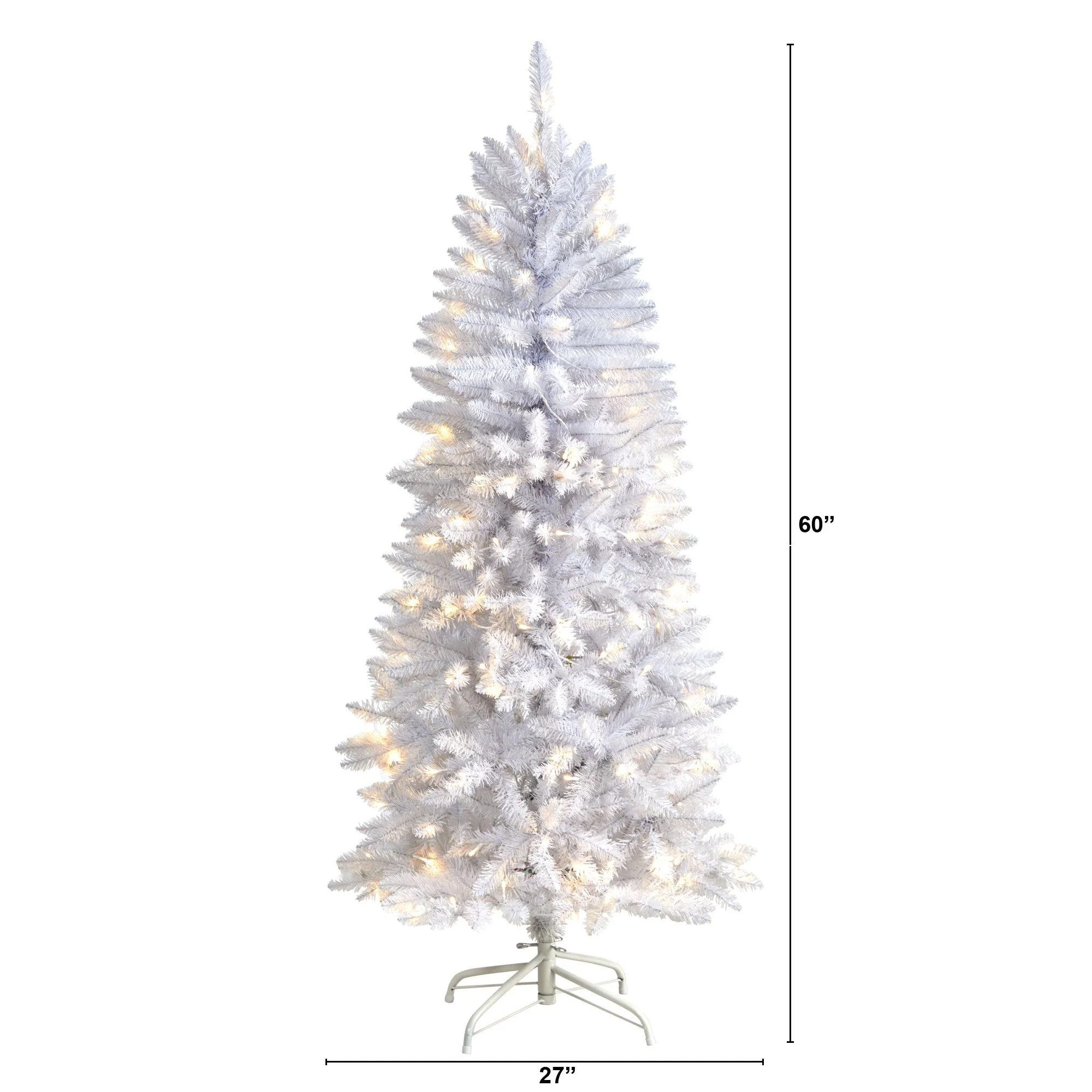 5’ Slim White Artificial Christmas Tree with 150 Warm White LED Lights and 491 Bendable Branches - Image 2
