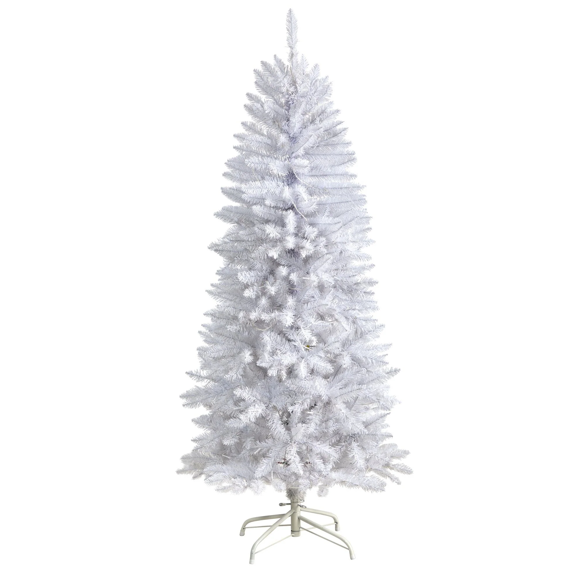 5’ Slim White Artificial Christmas Tree with 150 Warm White LED Lights and 491 Bendable Branches - Image 3