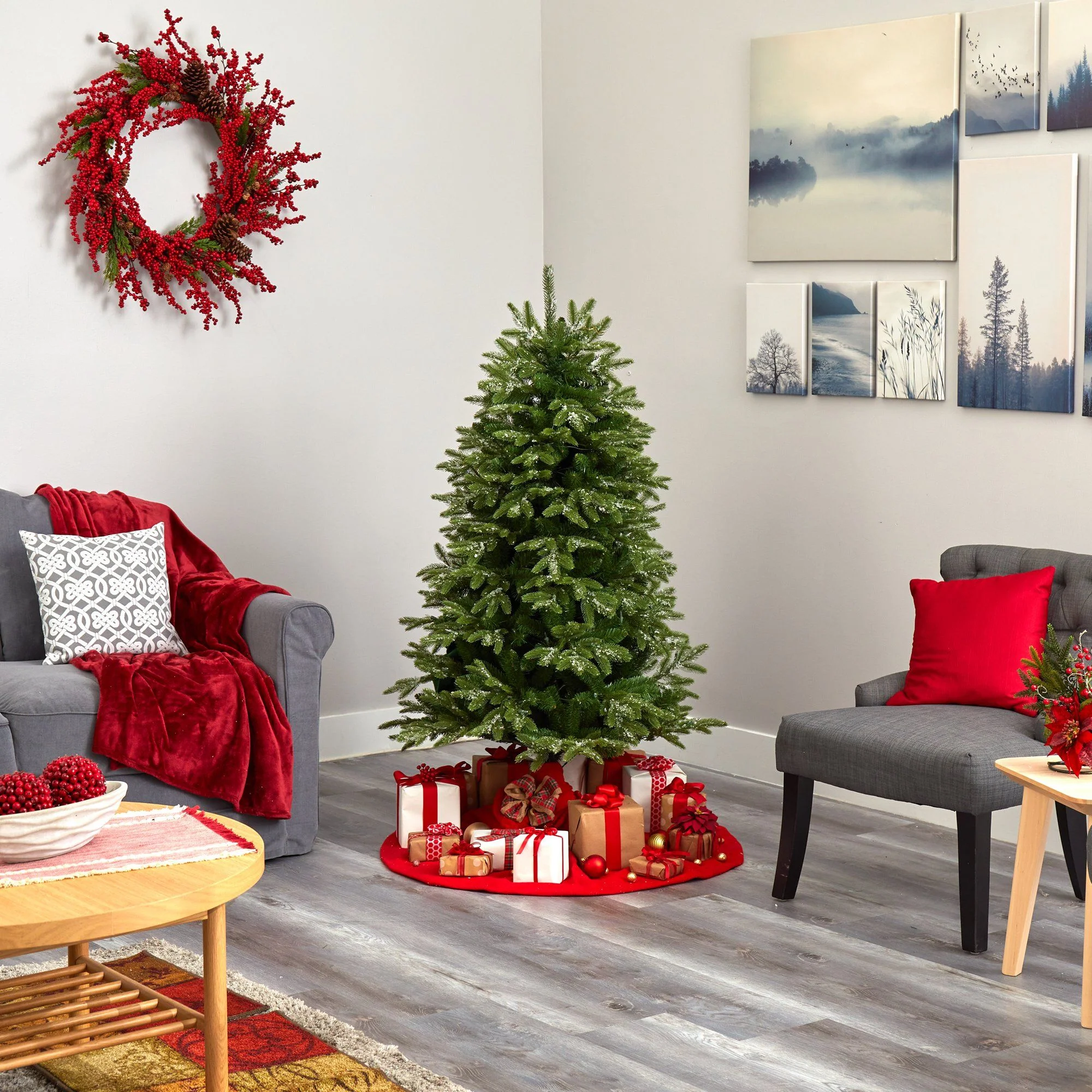 5’ Snowed Grand Teton Artificial Christmas Tree with 150 Clear Lights and 462 Bendable Branches - Image 7