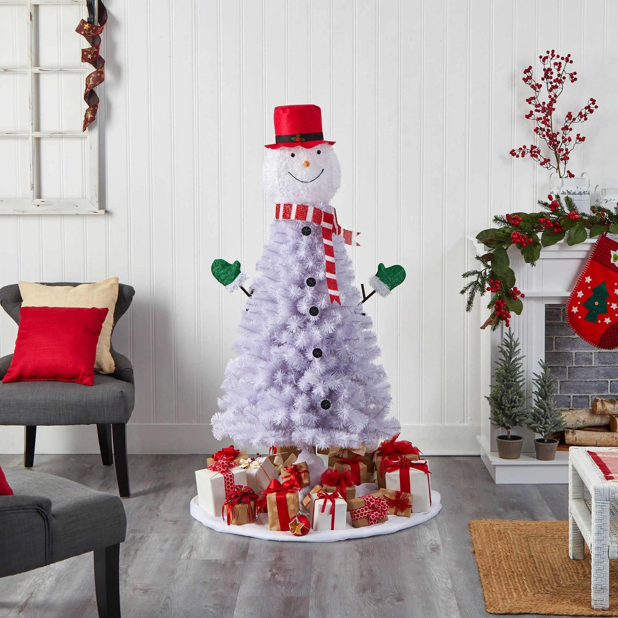 5’ Snowman Artificial Christmas Tree with 408 Bendable Branches - Image 3