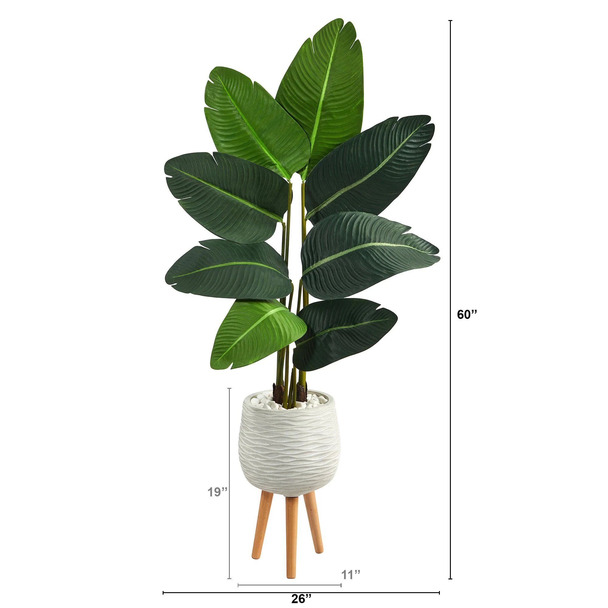 5’ Travelers Palm Artificial Tree in White Planter with Stand - Image 2