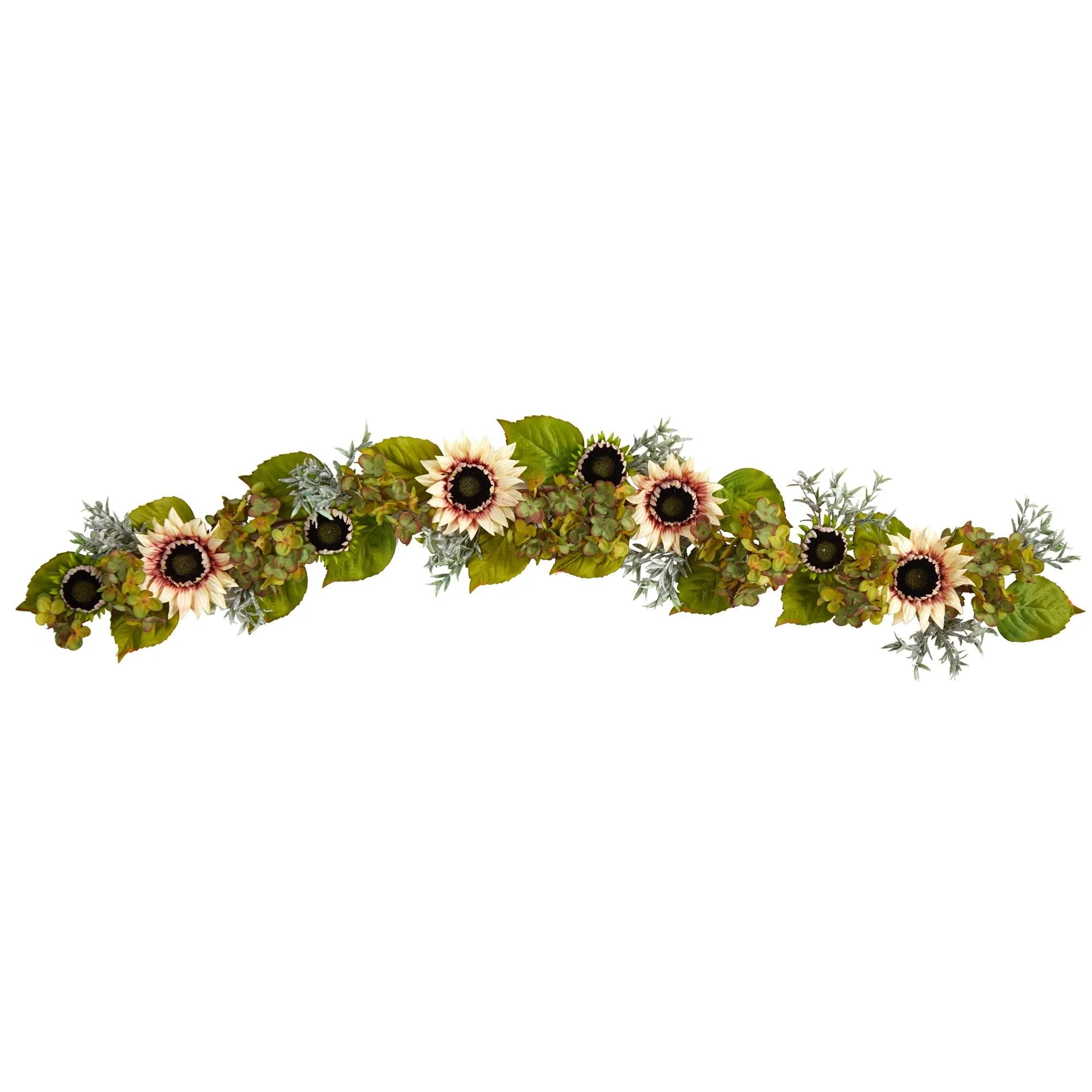 5’ White Sunflower and Hydrangea Artificial Garland - Image 4