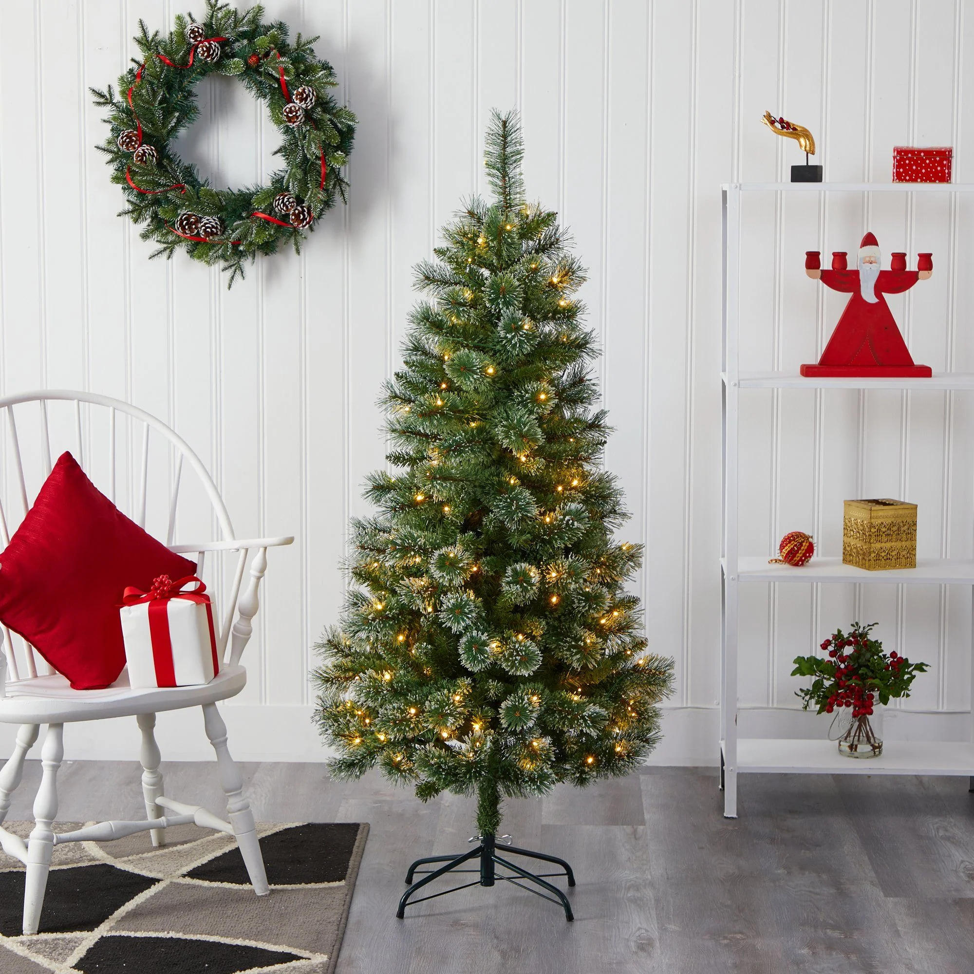 5’ Wisconsin Slim Snow Tip Pine Artificial Christmas Tree with 150 Clear LED Lights - Image 5
