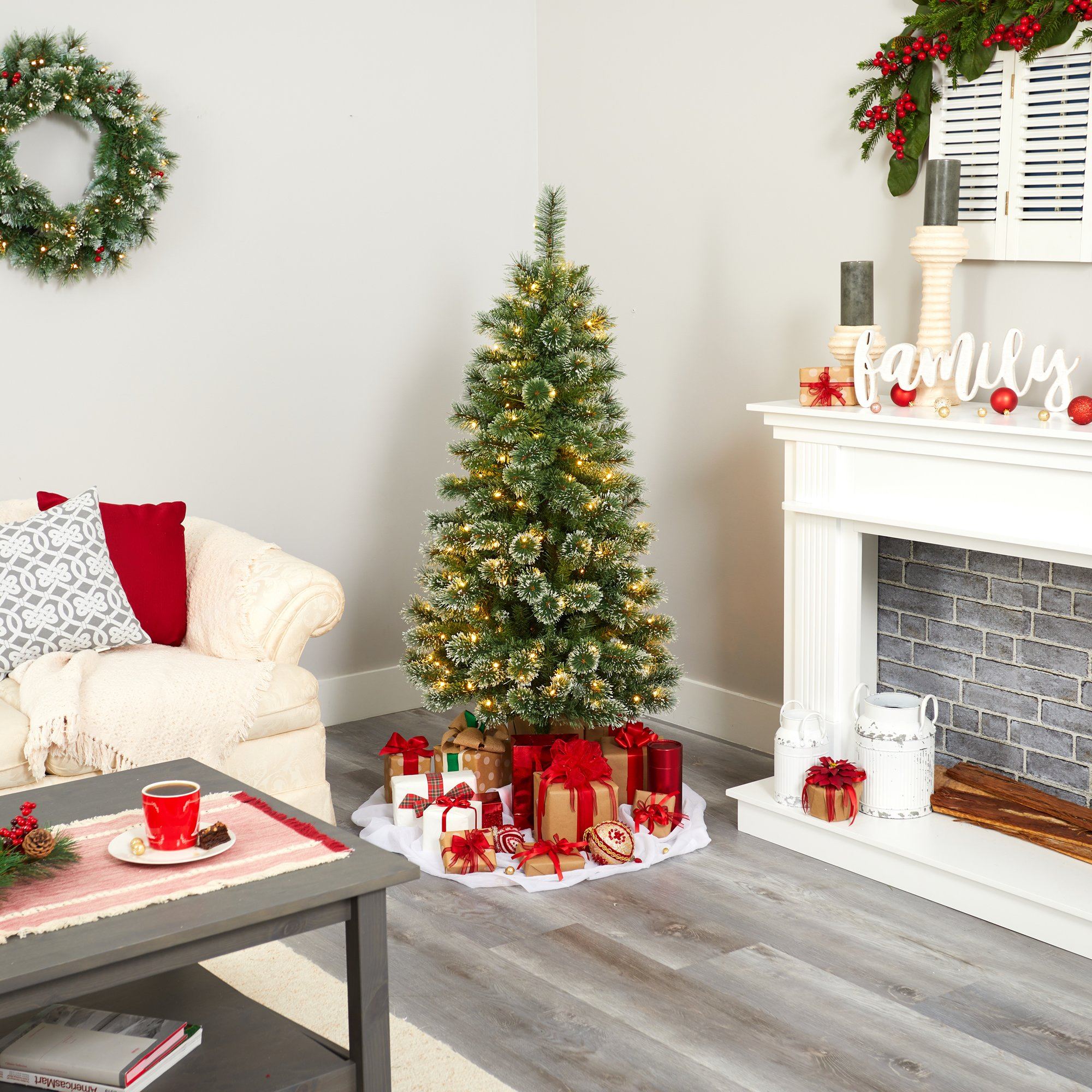 5’ Wisconsin Slim Snow Tip Pine Artificial Christmas Tree with 150 Clear LED Lights - Image 6