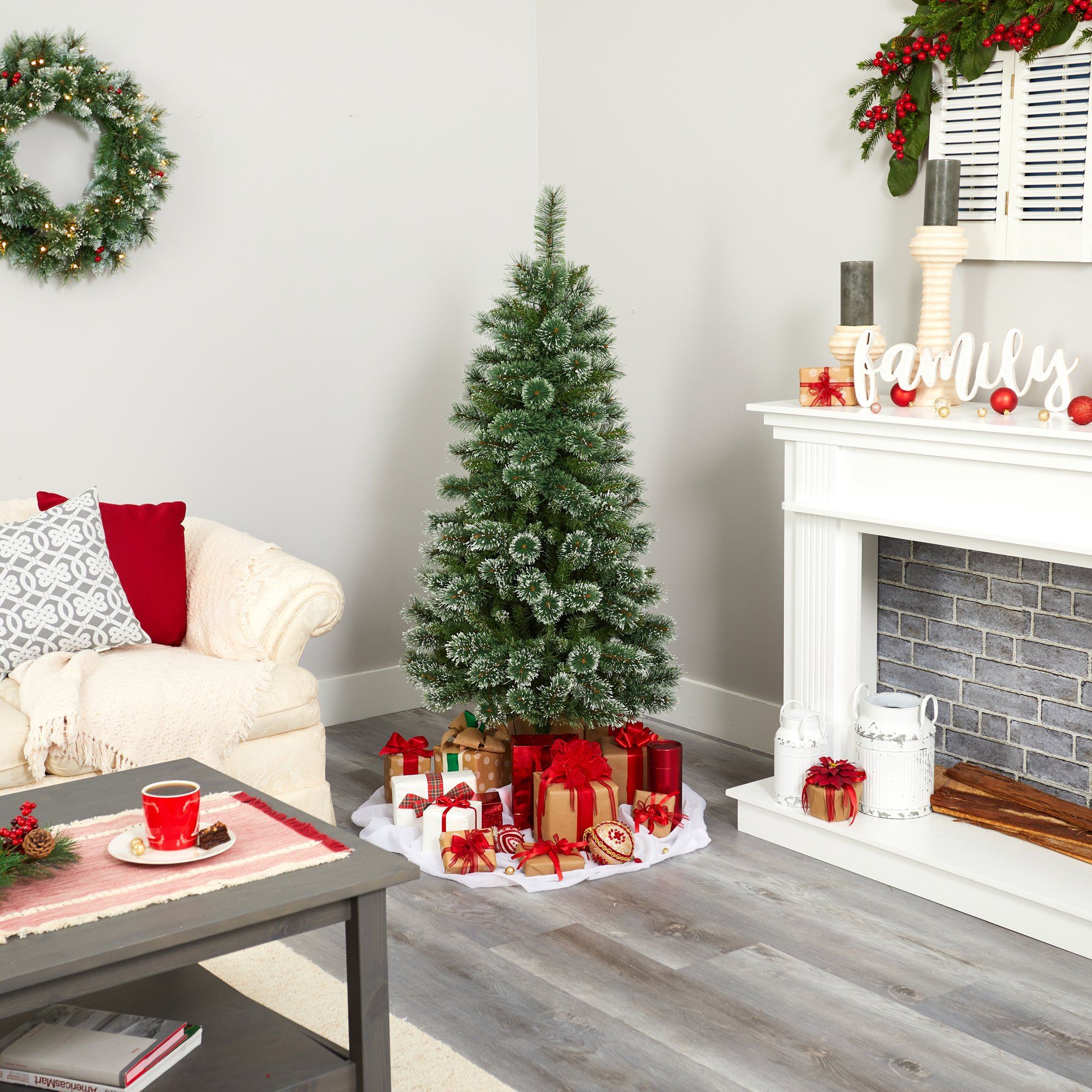 5’ Wisconsin Slim Snow Tip Pine Artificial Christmas Tree with 150 Clear LED Lights - Image 7