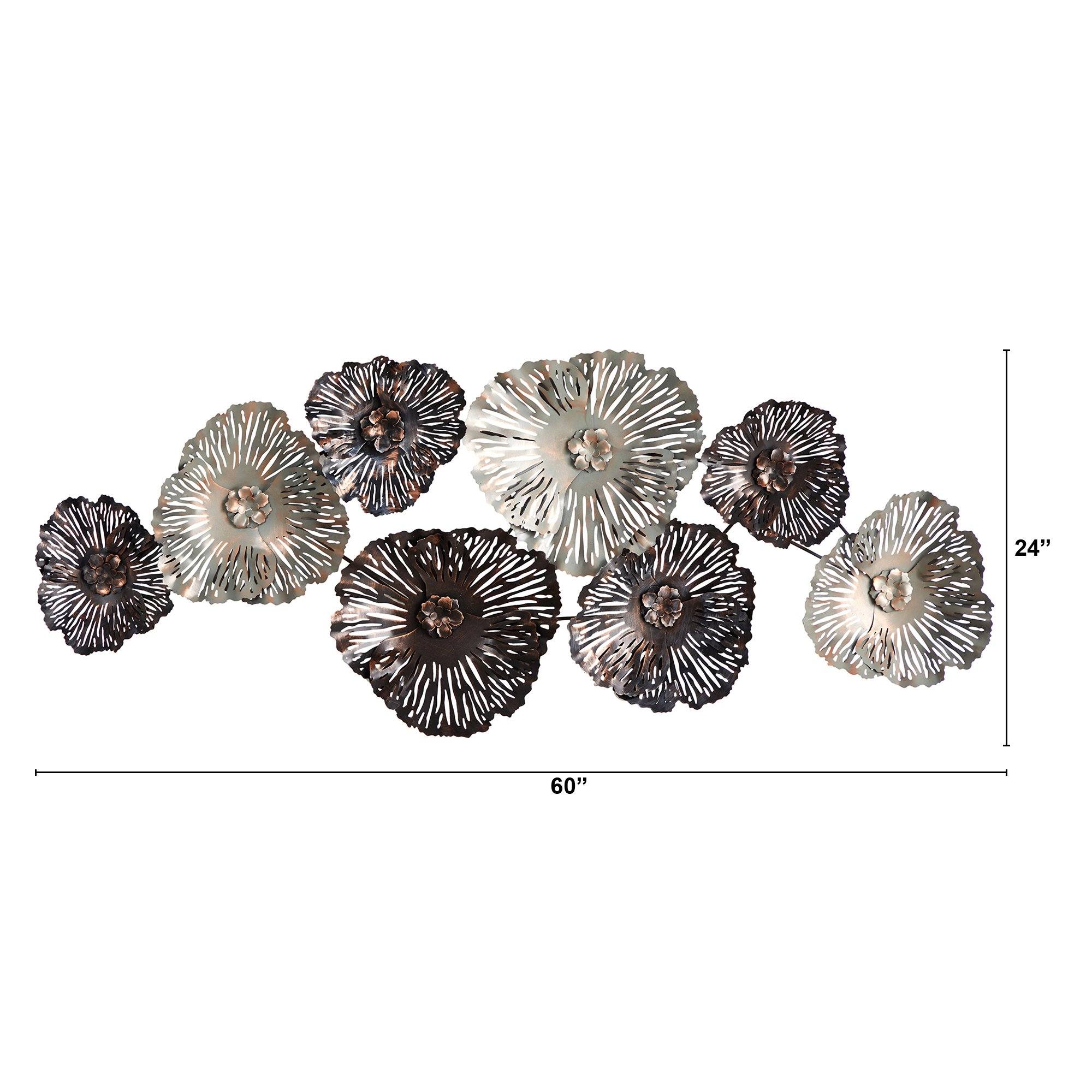 5’ x 2’ Floating Metal Floral Design Metal Wall Art Decor - Image 2
