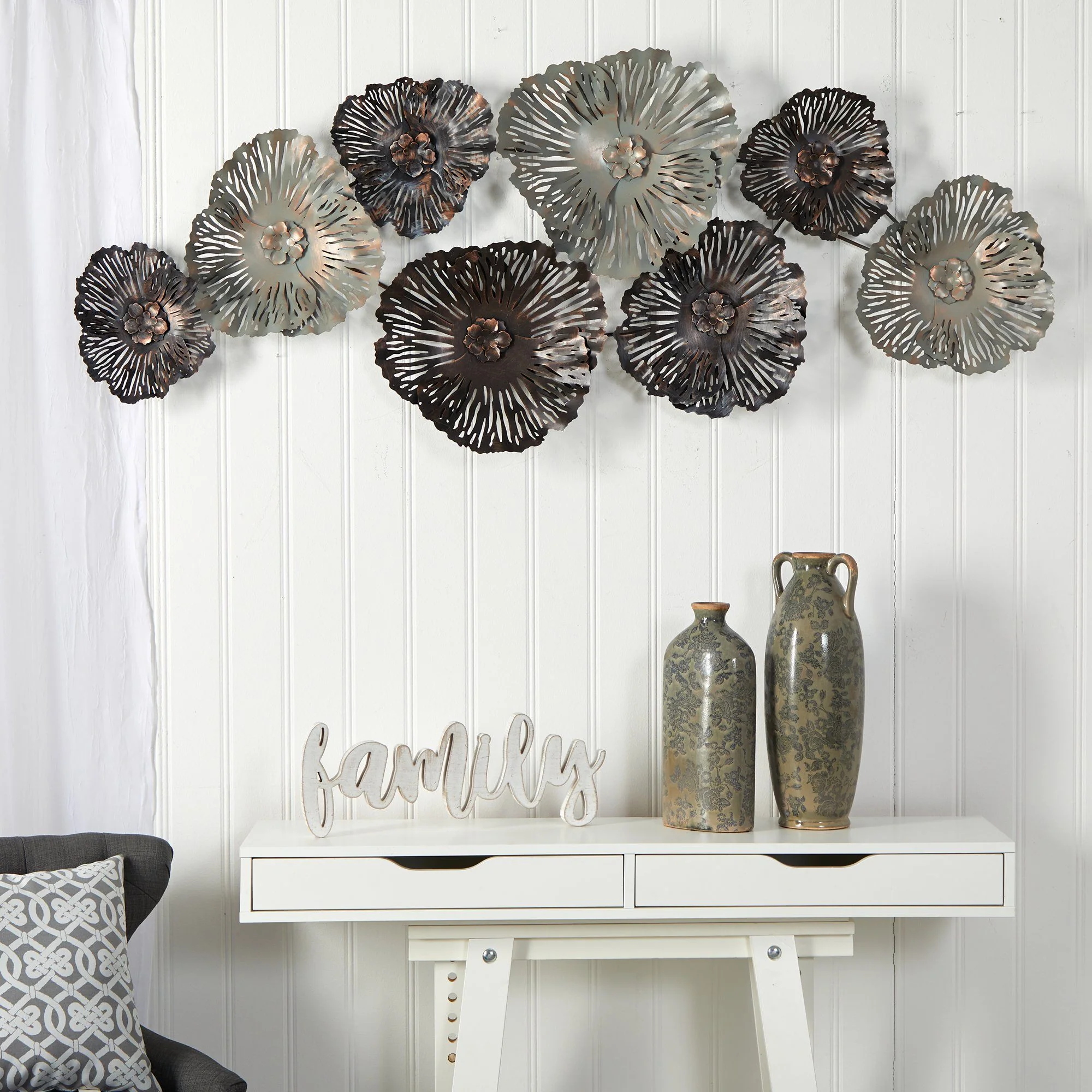 5’ x 2’ Floating Metal Floral Design Metal Wall Art Decor - Image 3