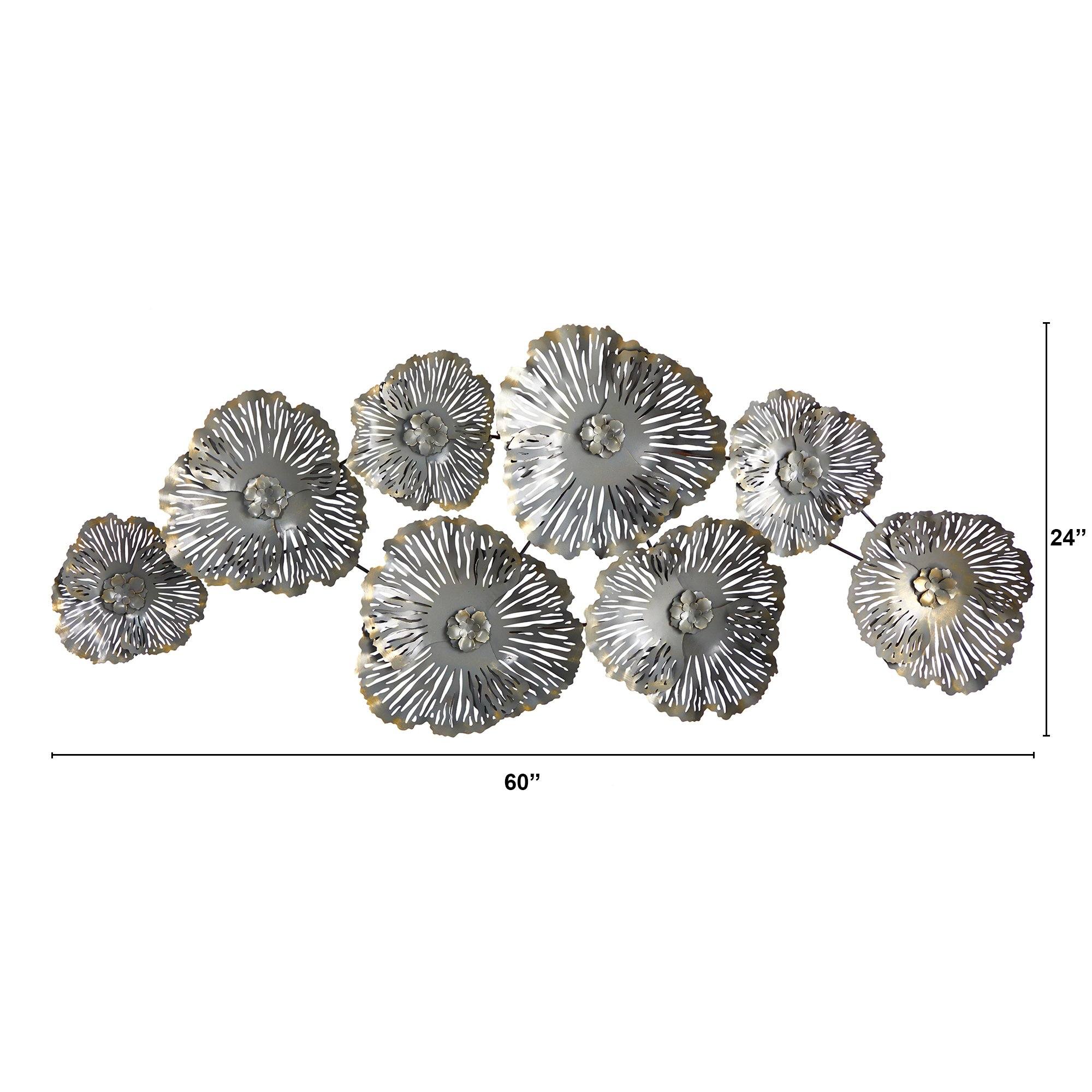 5’ x 2’ Floating Metal Floral Wall Art Decor - Image 2