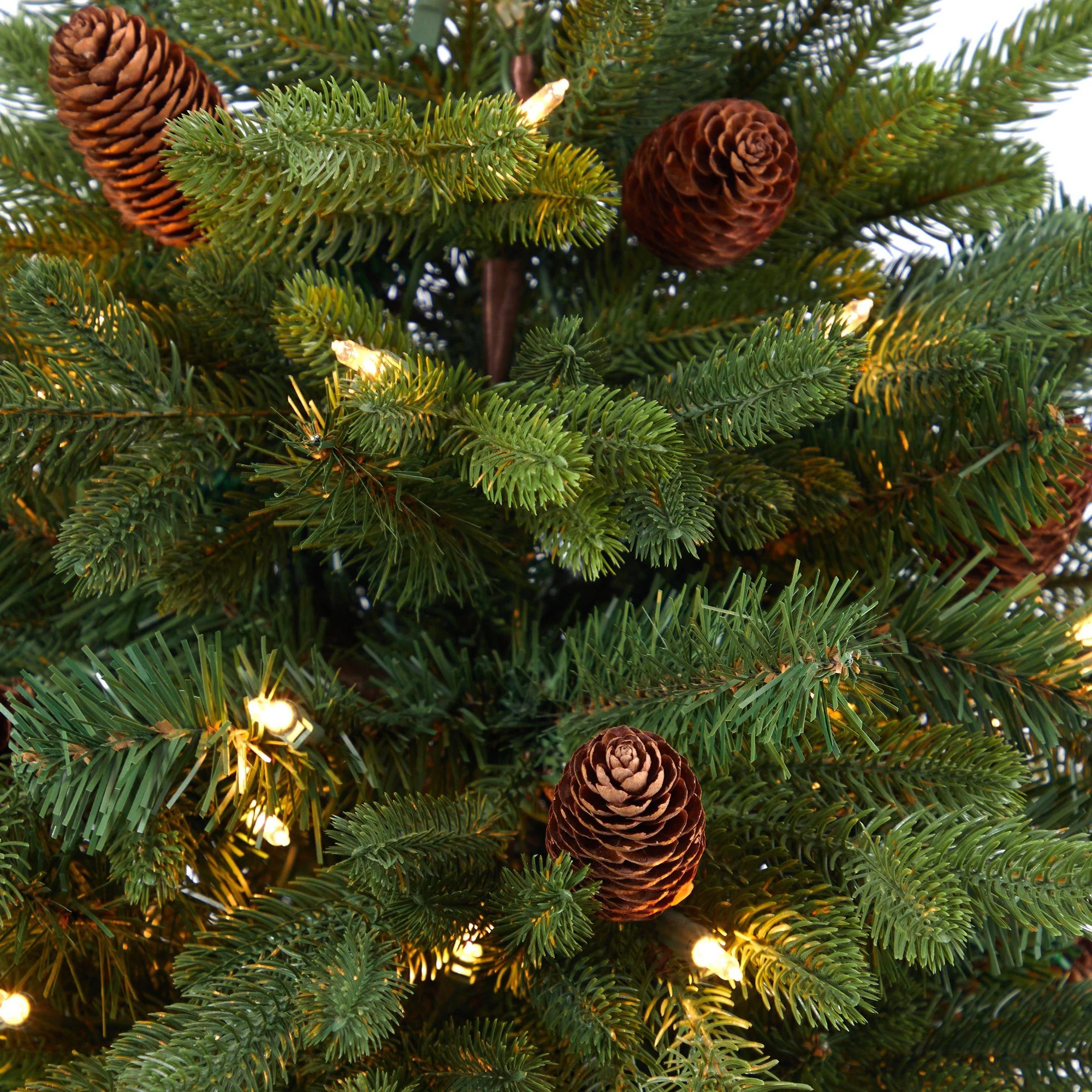 5’ Yukon Mountain Fir Artificial Christmas Tree with 100 Clear Lights, Pine Cones and 386 Bendable Branches in Gray Planter - Image 4