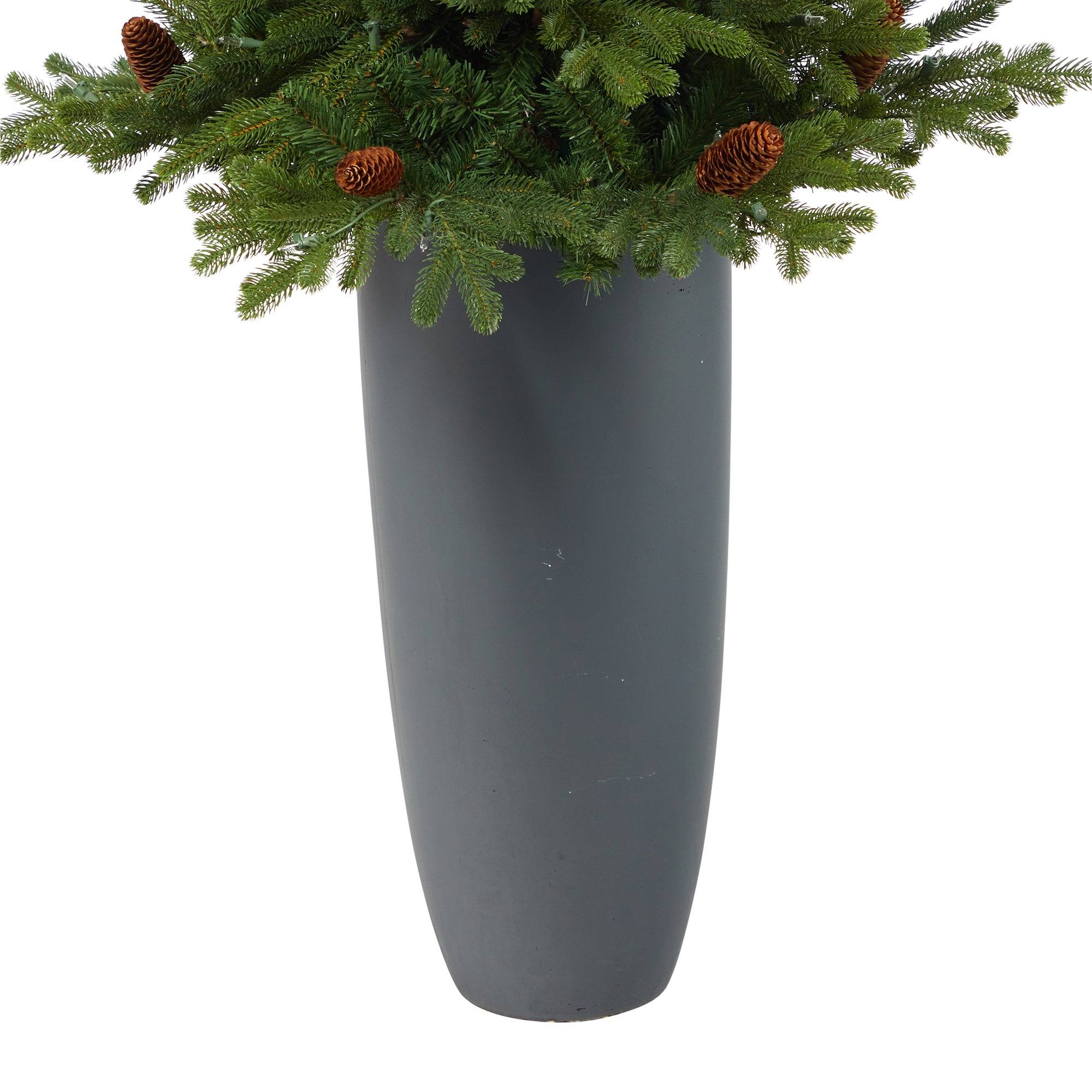 5’ Yukon Mountain Fir Artificial Christmas Tree with 100 Clear Lights, Pine Cones and 386 Bendable Branches in Gray Planter - Image 6