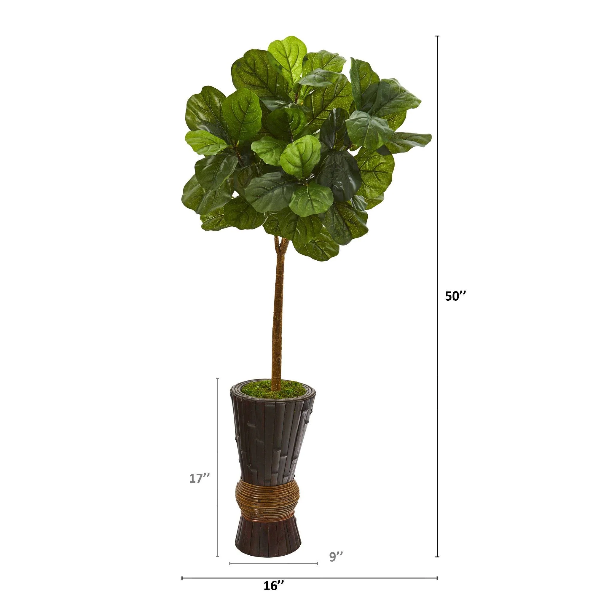 50” Fiddle Leaf Artificial Tree in Bamboo Planter (Real Touch) - Image 2