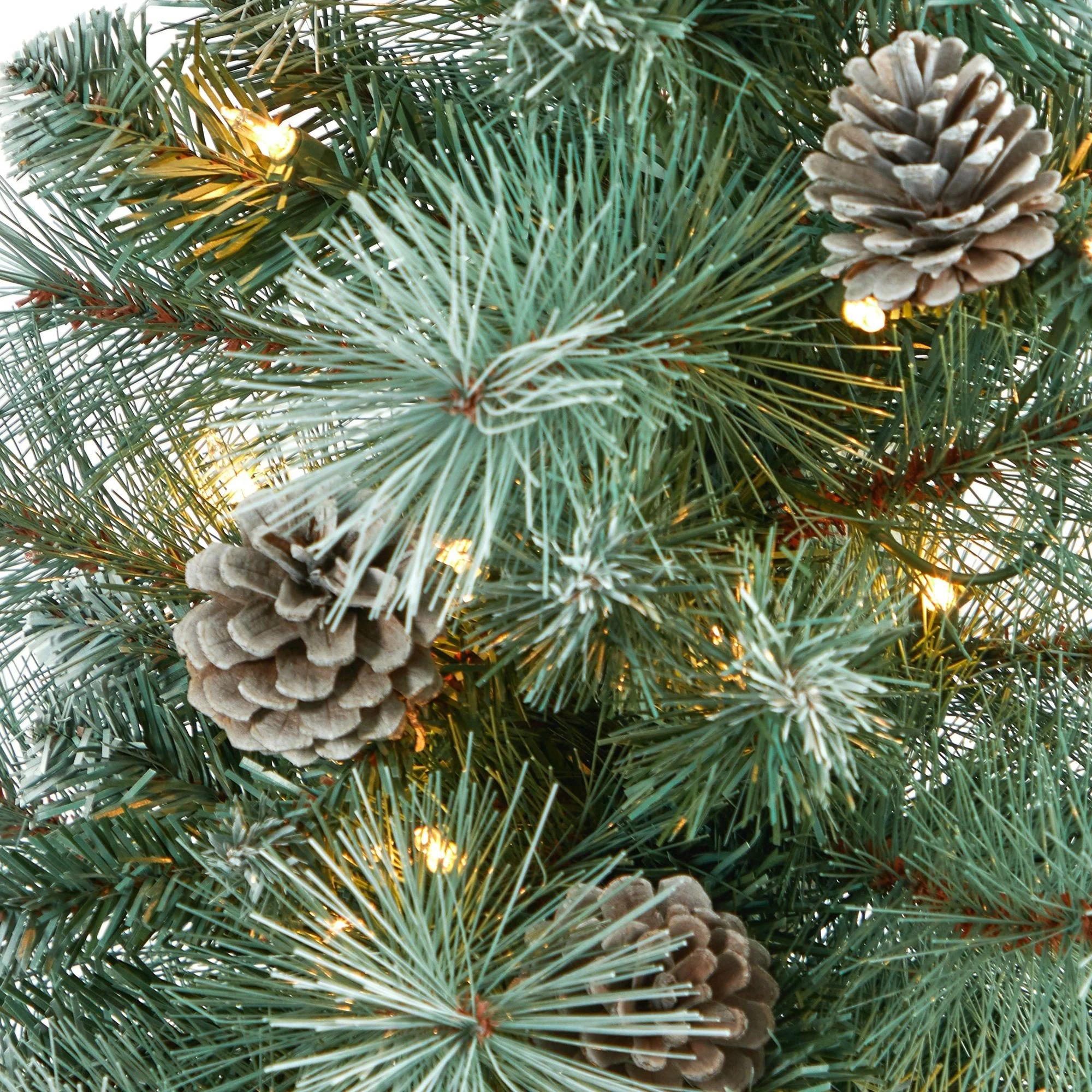50” Frosted Tip British Columbia Mountain Pine Artificial Christmas Tree with 100 Clear Lights, Pine Cones and 228 Bendable Branches in White Planter - Image 4