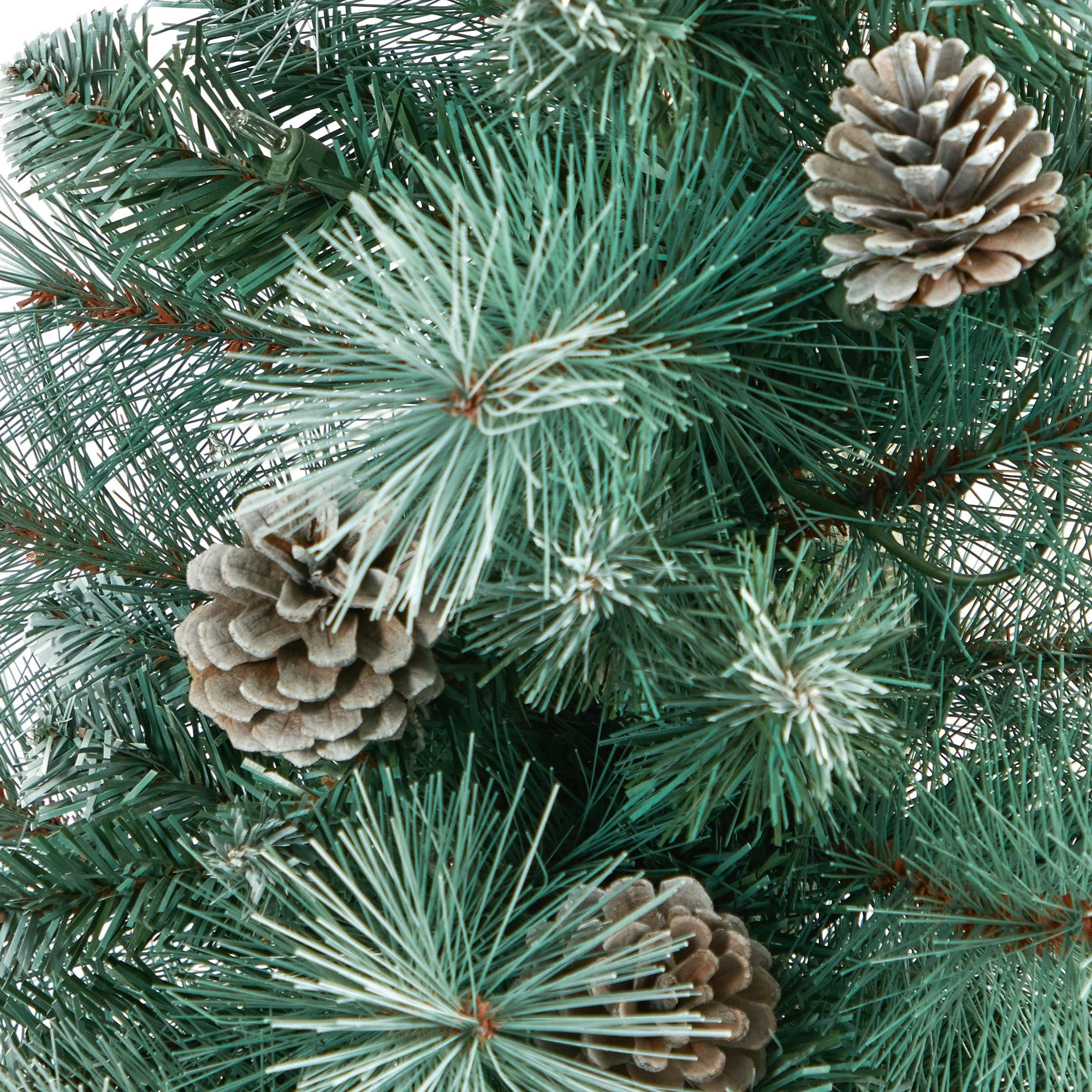50” Frosted Tip British Columbia Mountain Pine Artificial Christmas Tree with 100 Clear Lights, Pine Cones and 228 Bendable Branches in White Planter - Image 5