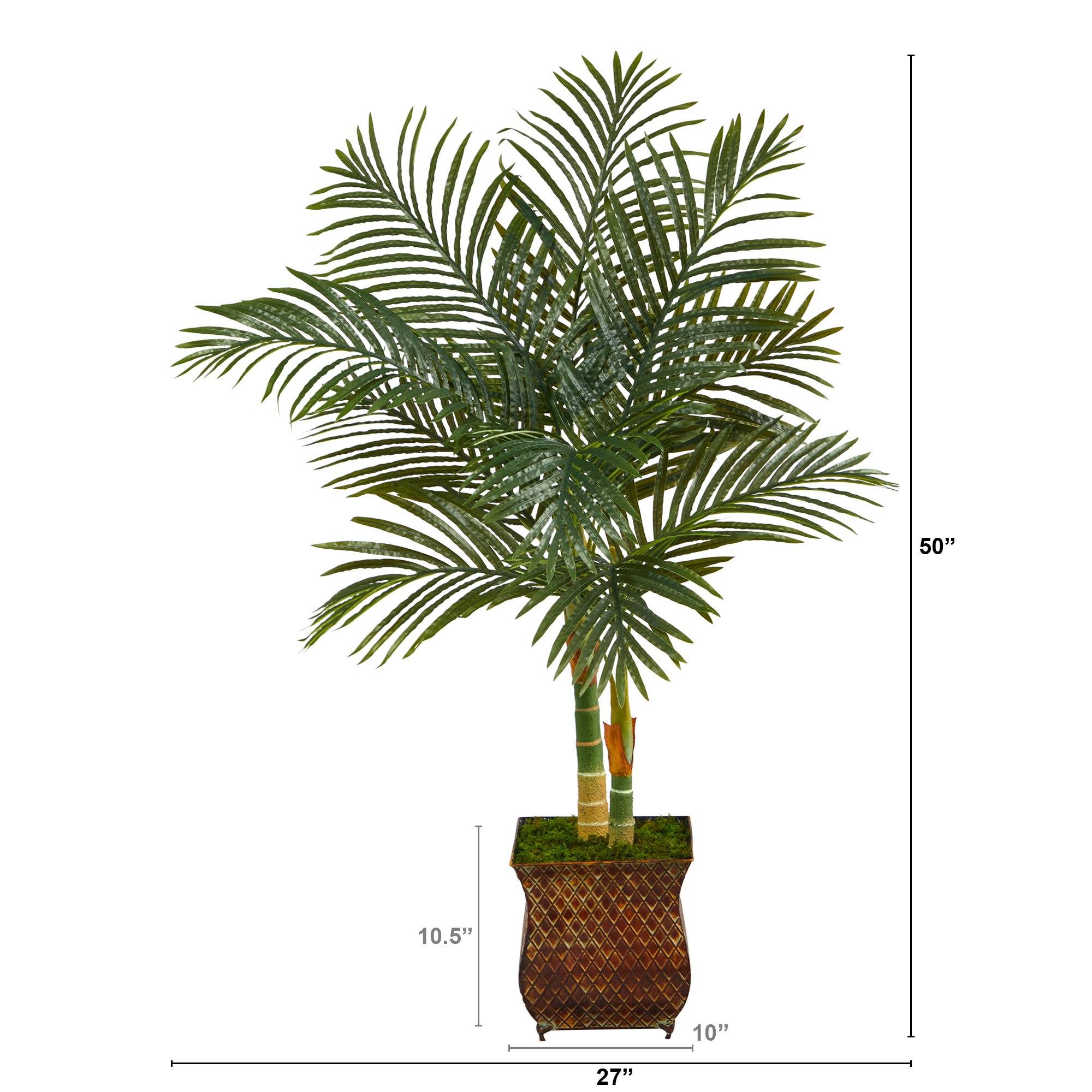 50” Golden Cane Artificial Palm Tree in Metal Planter - Image 2