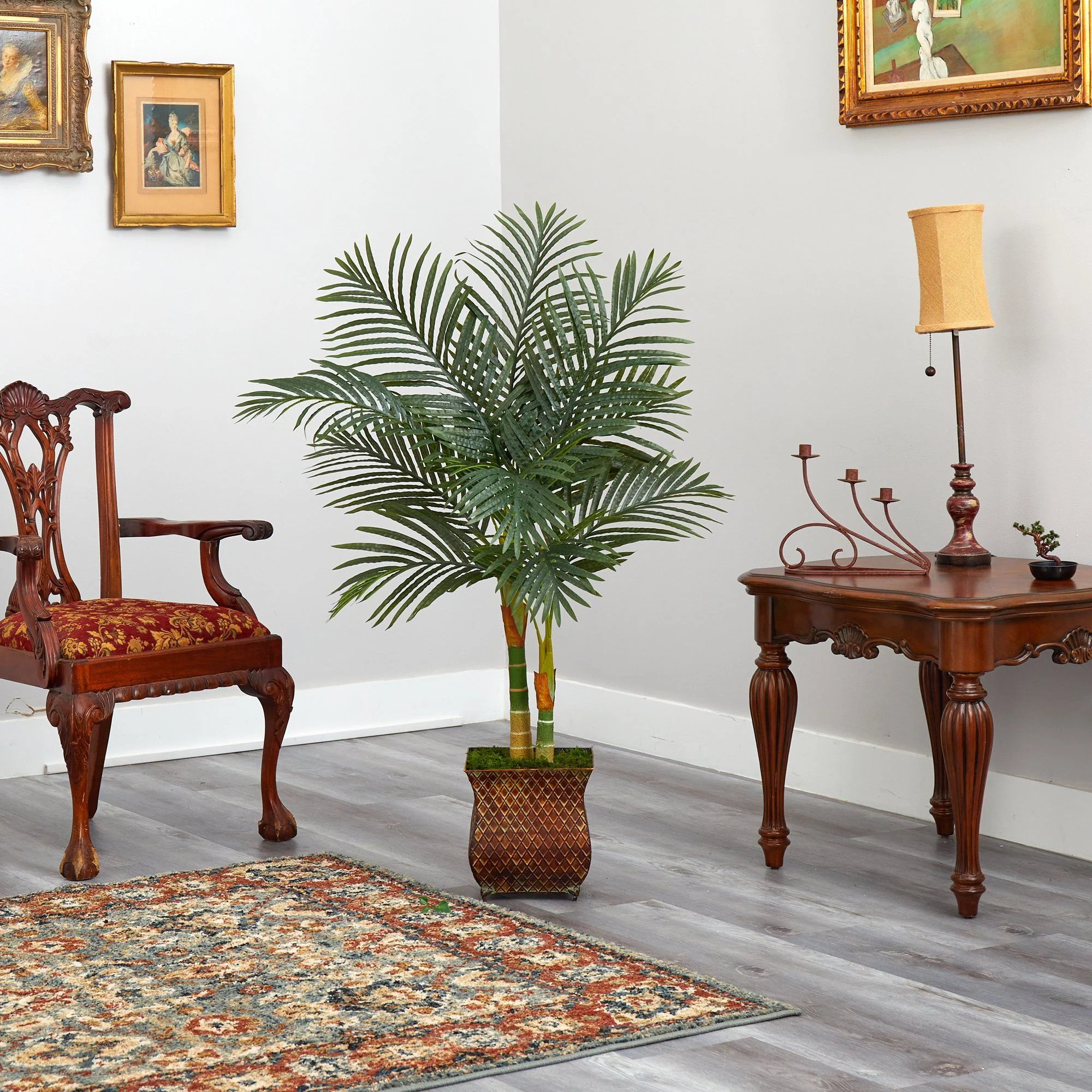 50” Golden Cane Artificial Palm Tree in Metal Planter - Image 4