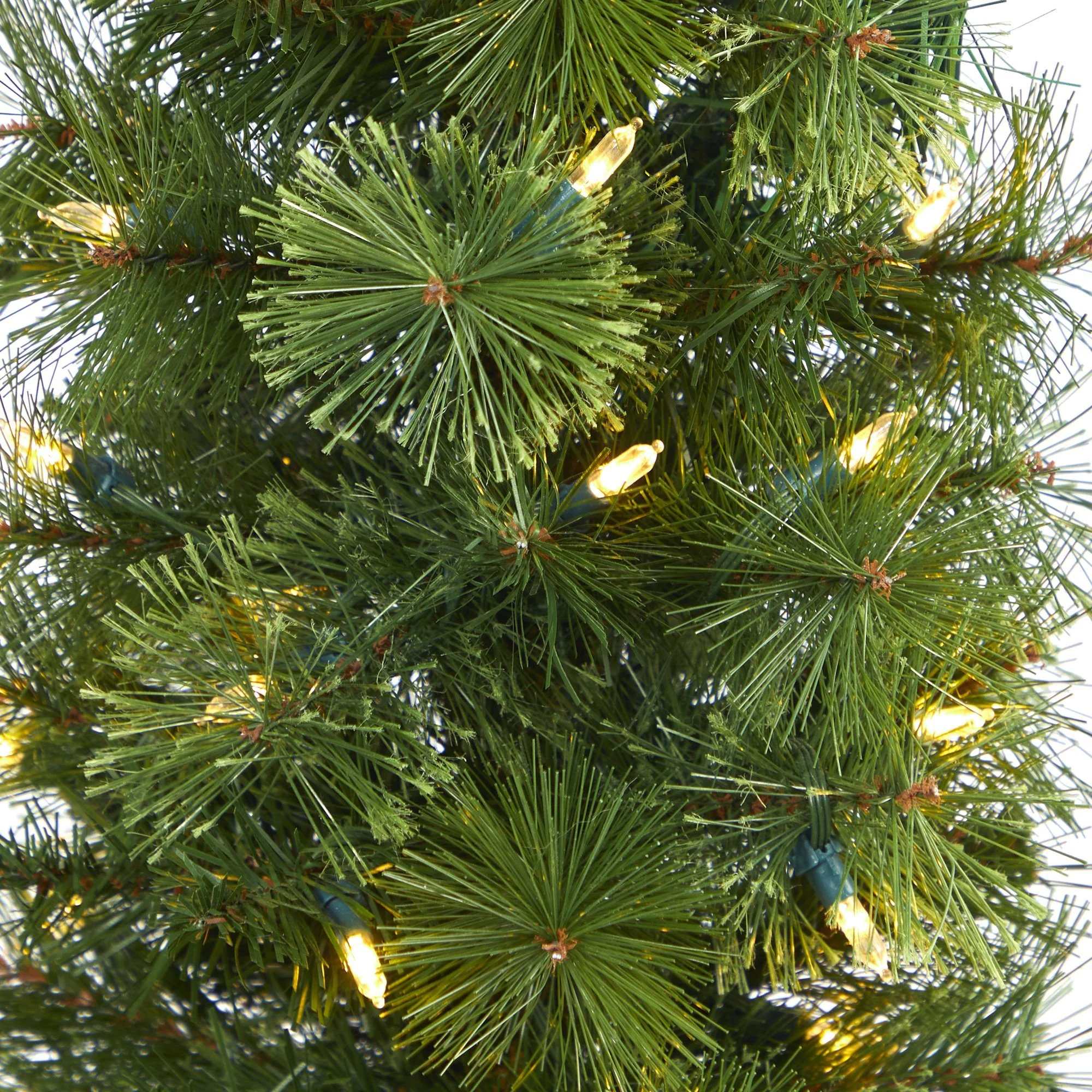 50” Green Pencil Artificial Christmas Tree with 100 Clear (Multifunction) LED Lights and 140 Bendable Branches in White Metal Planter - Image 4