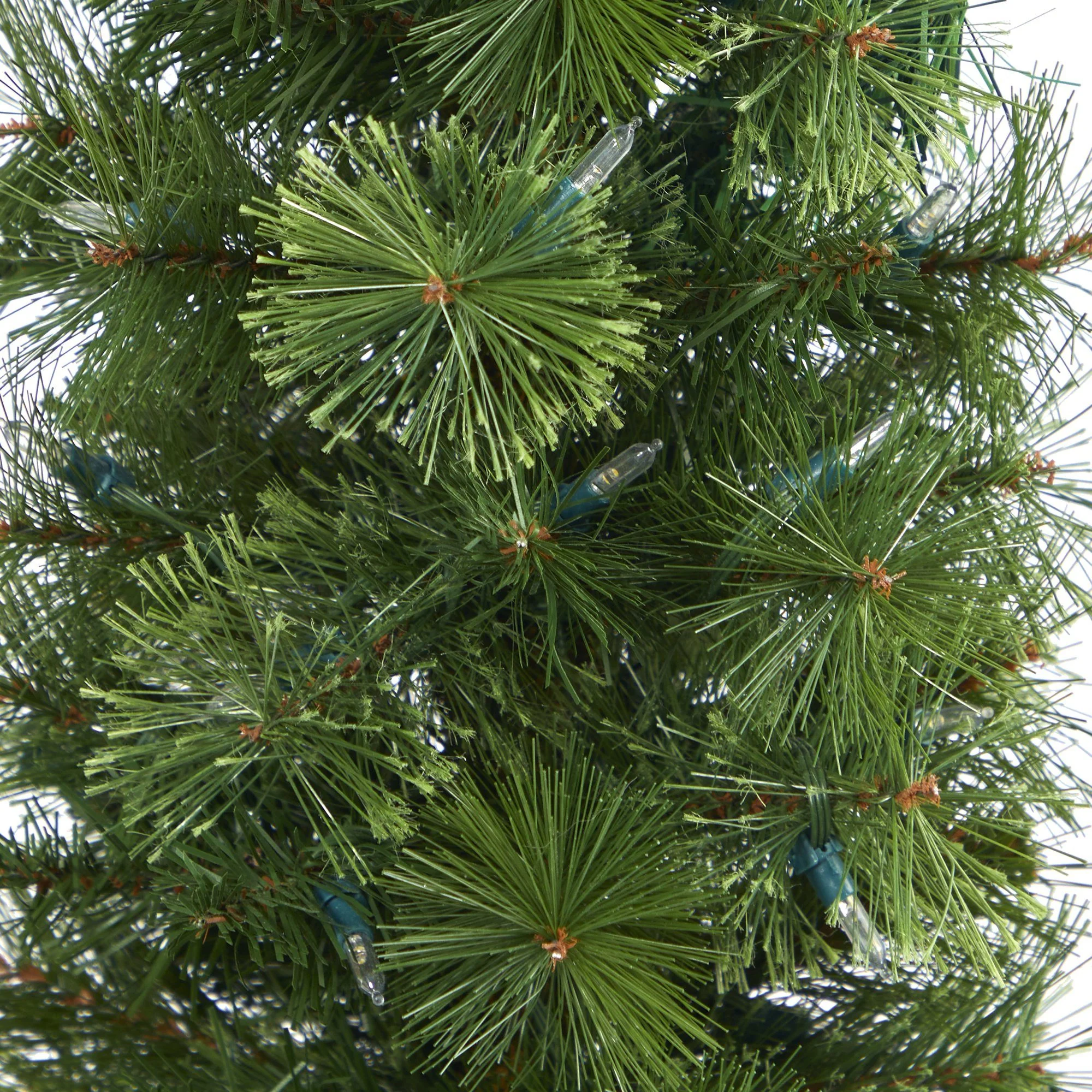 50” Green Pencil Artificial Christmas Tree with 100 Clear (Multifunction) LED Lights and 140 Bendable Branches in White Metal Planter - Image 5