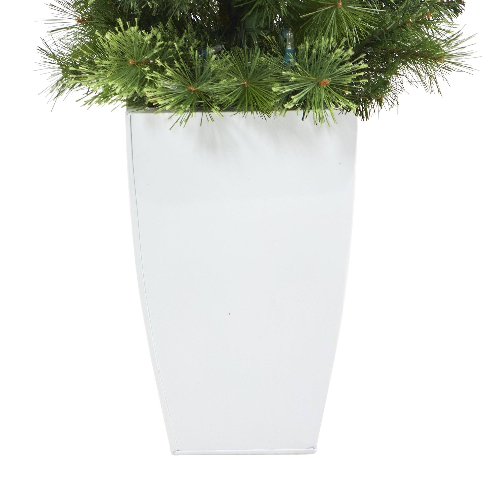 50” Green Pencil Artificial Christmas Tree with 100 Clear (Multifunction) LED Lights and 140 Bendable Branches in White Metal Planter - Image 7