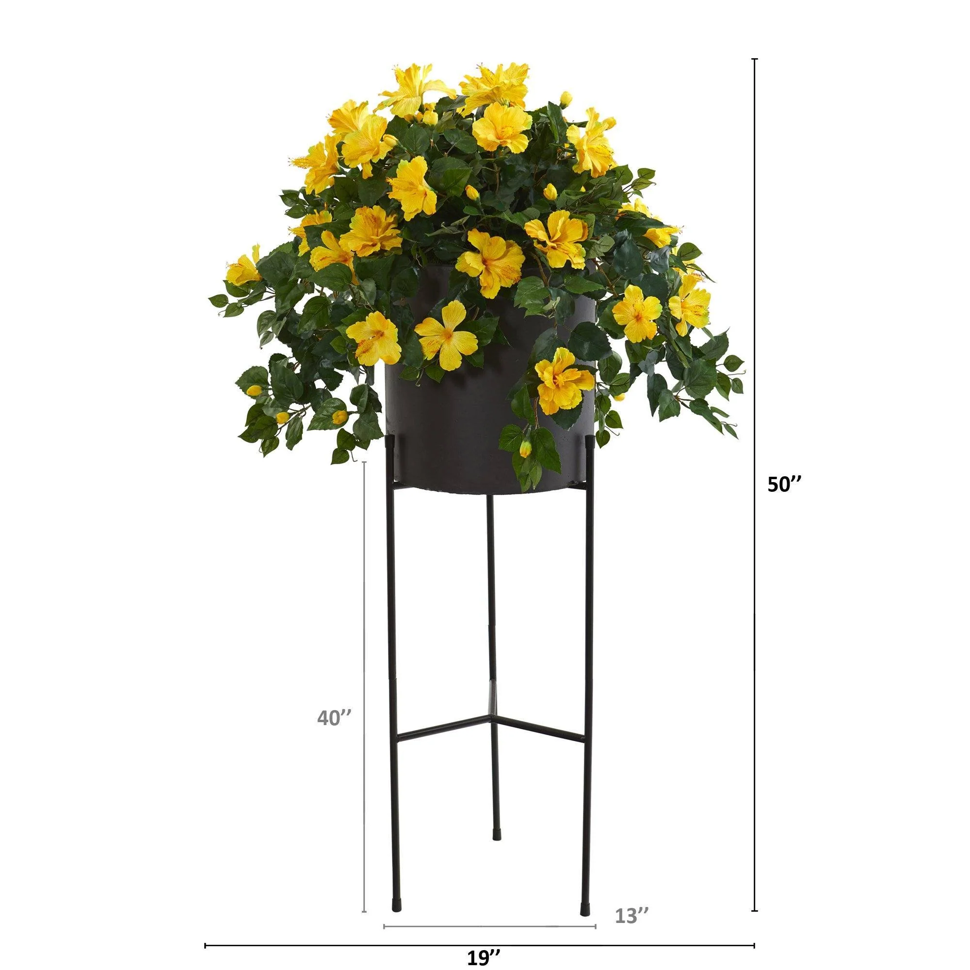 50” Hibiscus Artificial Plant in Black Planter with Stand - Image 2