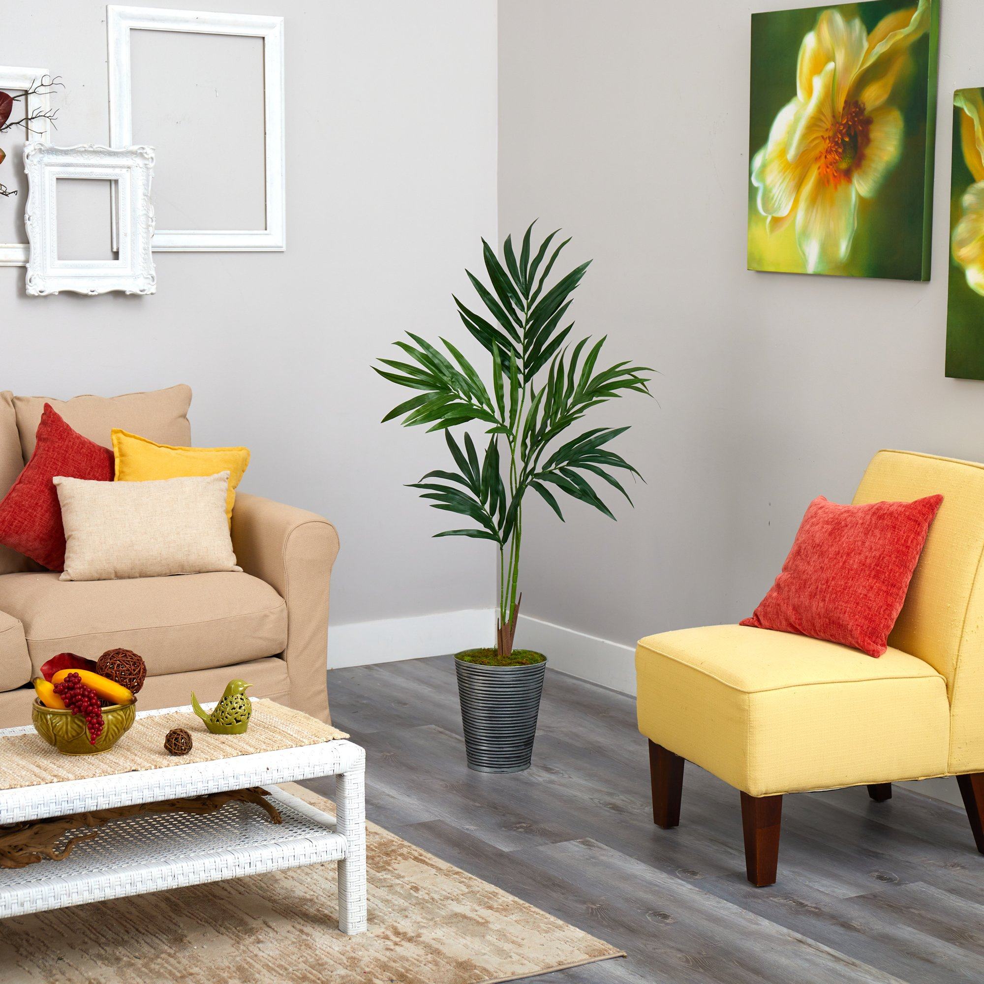 50” Kentia Artificial Palm Tree in Decorative Tin Planter - Image 2