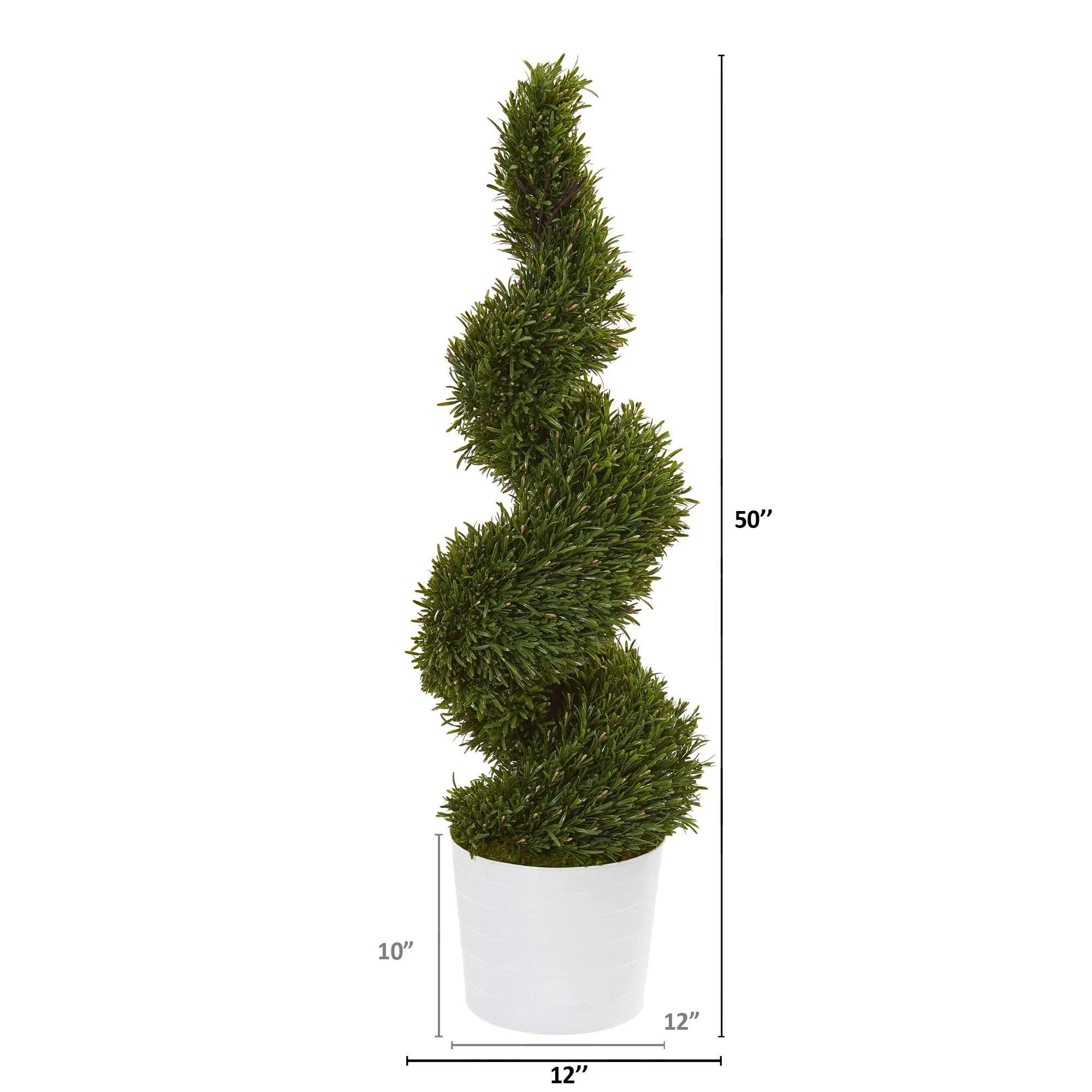 50” Rosemary Spiral Topiary Artificial Tree in White Planter (Indoor/Outdoor) - Image 2