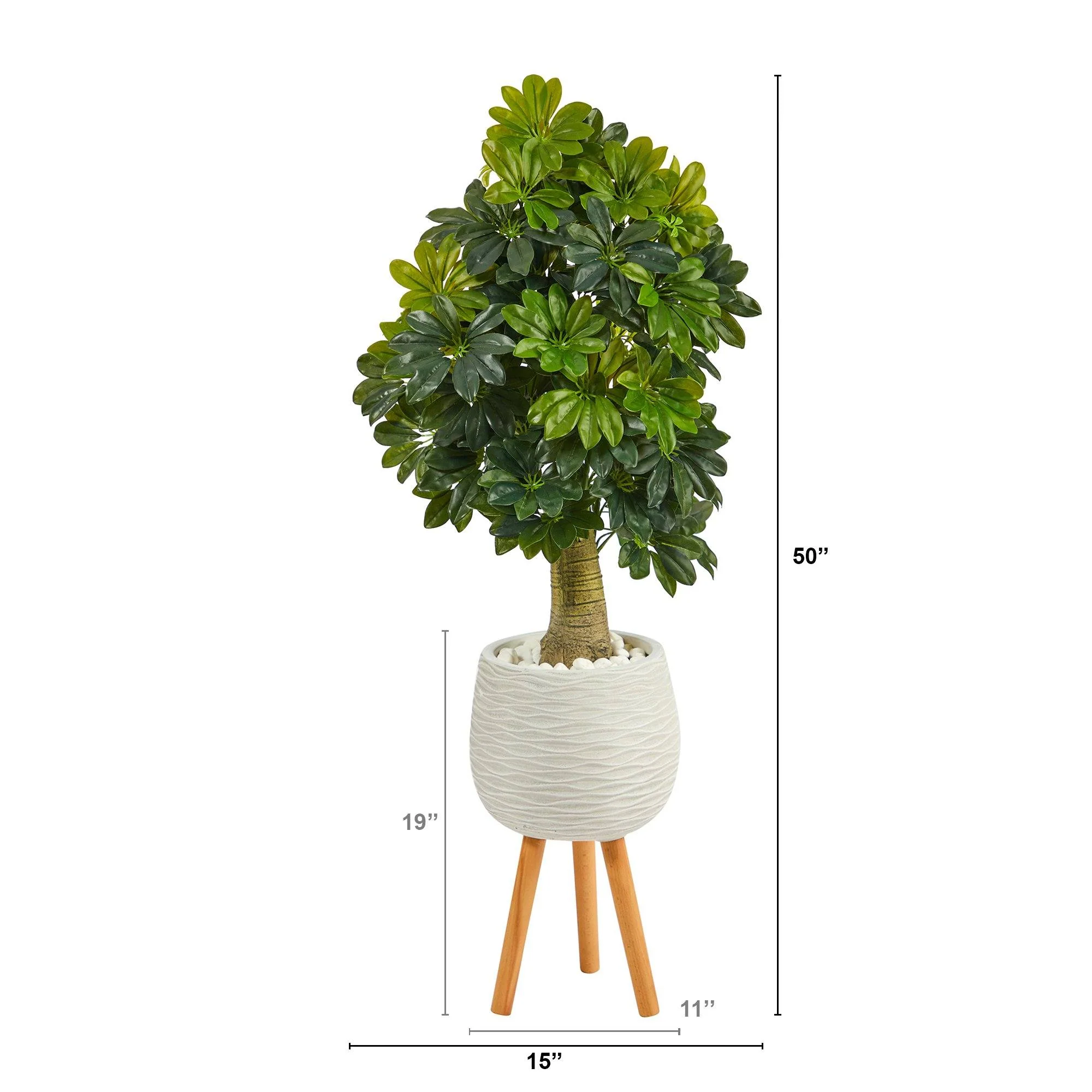50” Schefflera Artificial Tree in White Planter with Stand (Real Touch) - Image 2