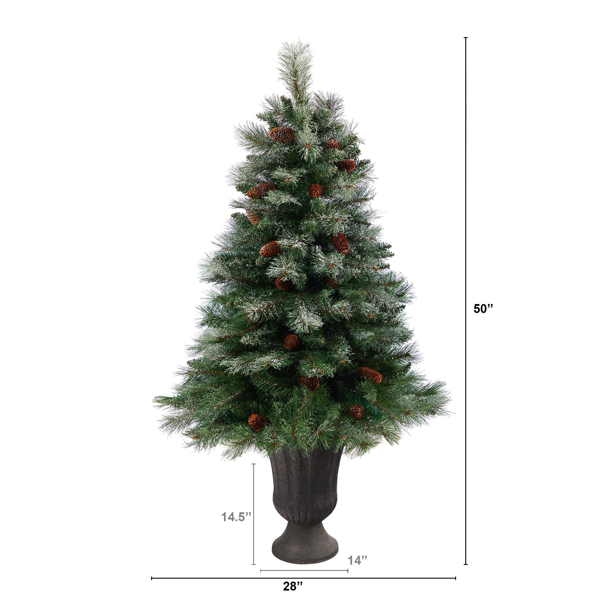 50” Snowed French Alps Mountain Pine Artificial Christmas Tree with 237 Bendable Branches and Pine Cones in Charcoal Planter - Image 2