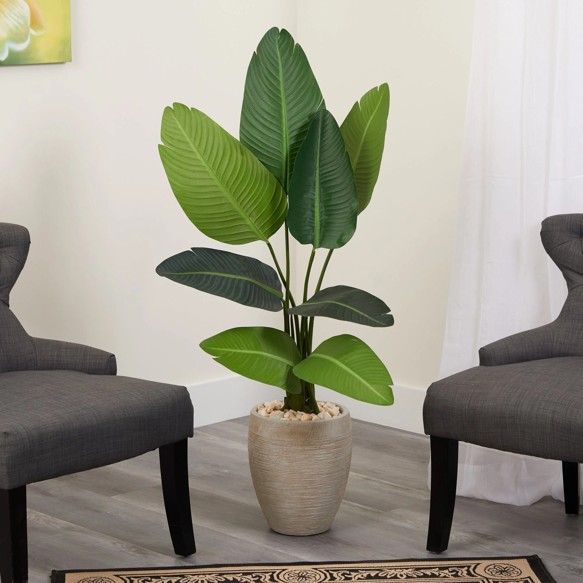 50” Travelers Palm Artificial Tree in Sand Colored Planter - Image 5