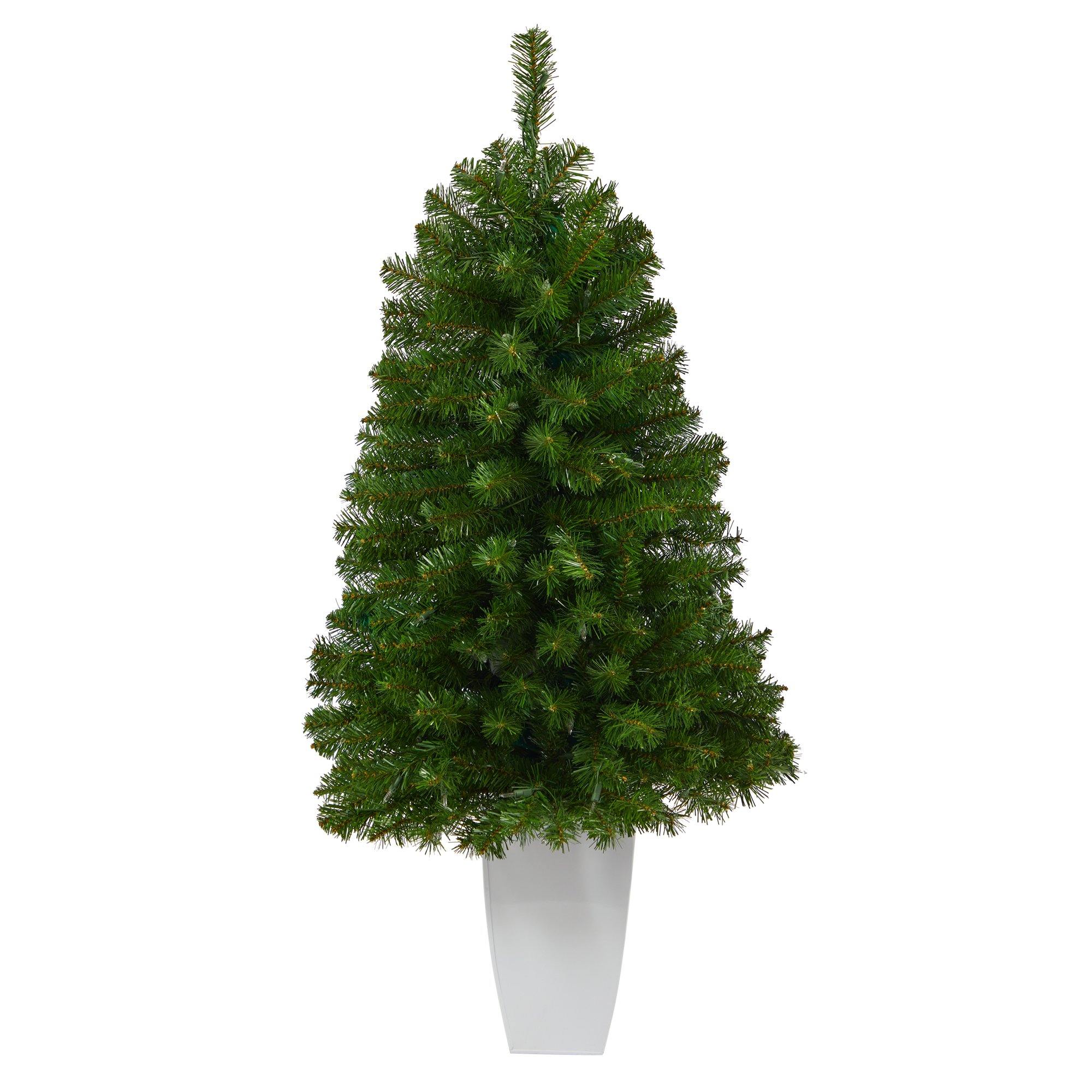50” Virginia Fir Artificial Christmas Tree with 100 Clear Lights and 223 Bendable Branches in White Metal Planter - Image 3