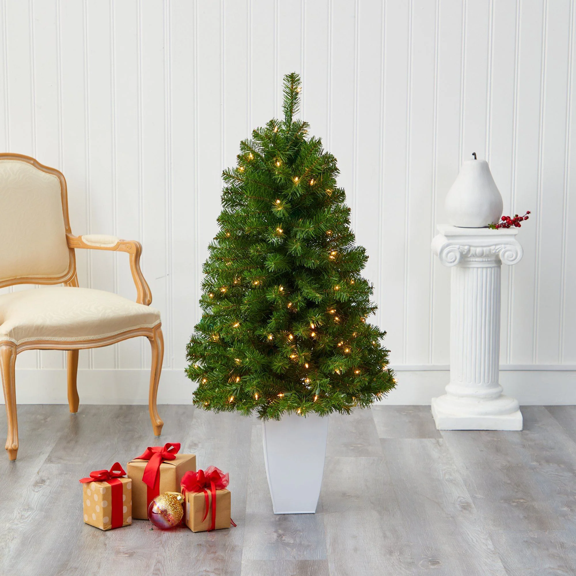 50” Virginia Fir Artificial Christmas Tree with 100 Clear Lights and 223 Bendable Branches in White Metal Planter - Image 7