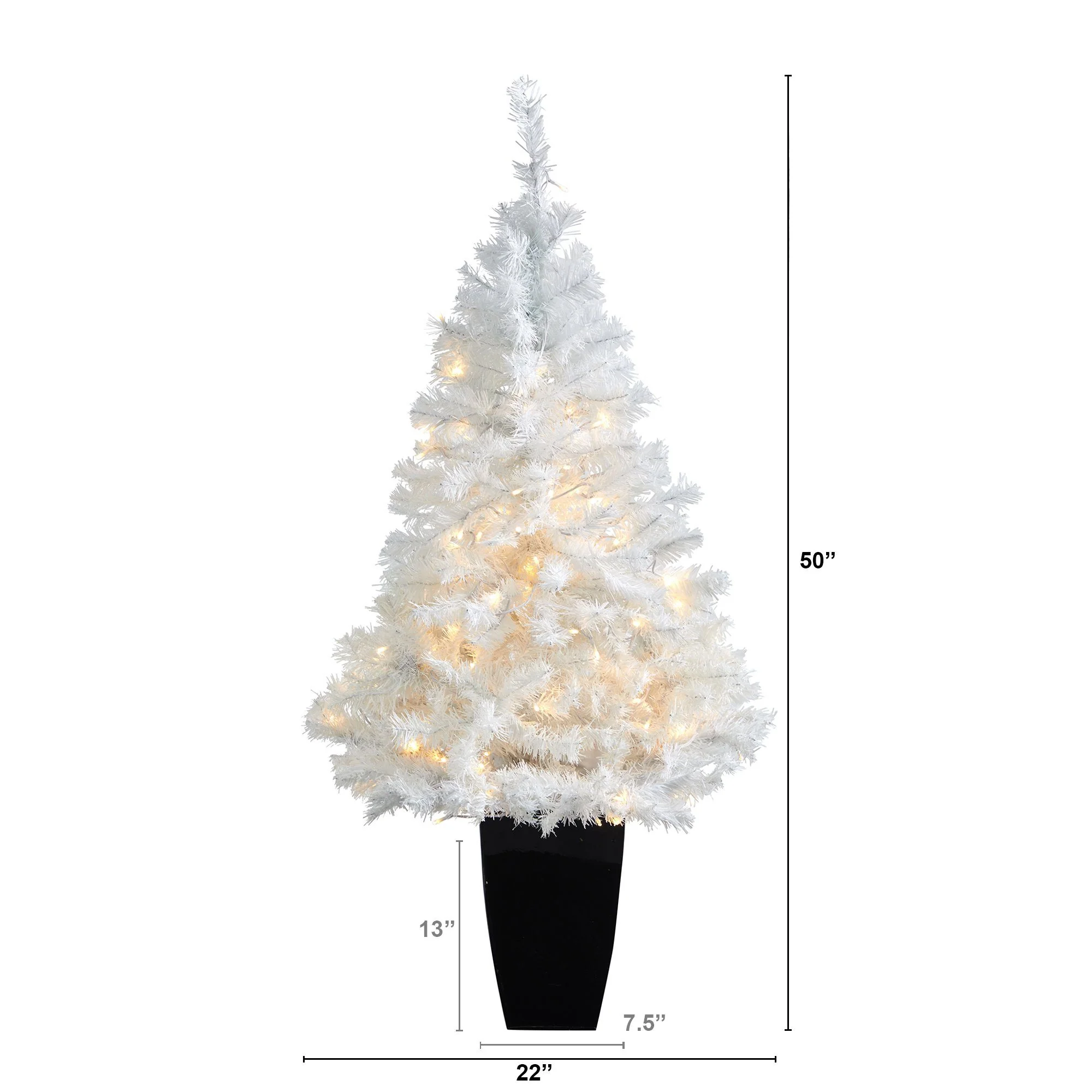 50” White Artificial Christmas Tree with 100 Clear LED Lights in Black Metal Planter - Image 2