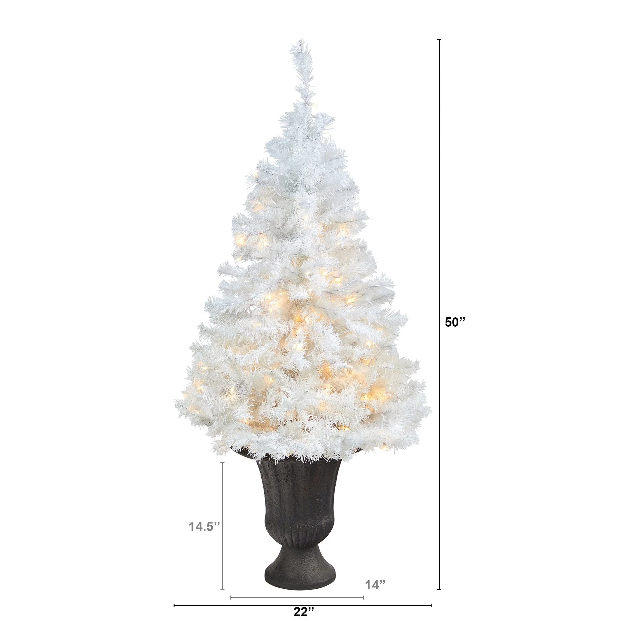 50” White Artificial Christmas Tree with 100 Clear LED Lights in Charcoal Planter - Image 2