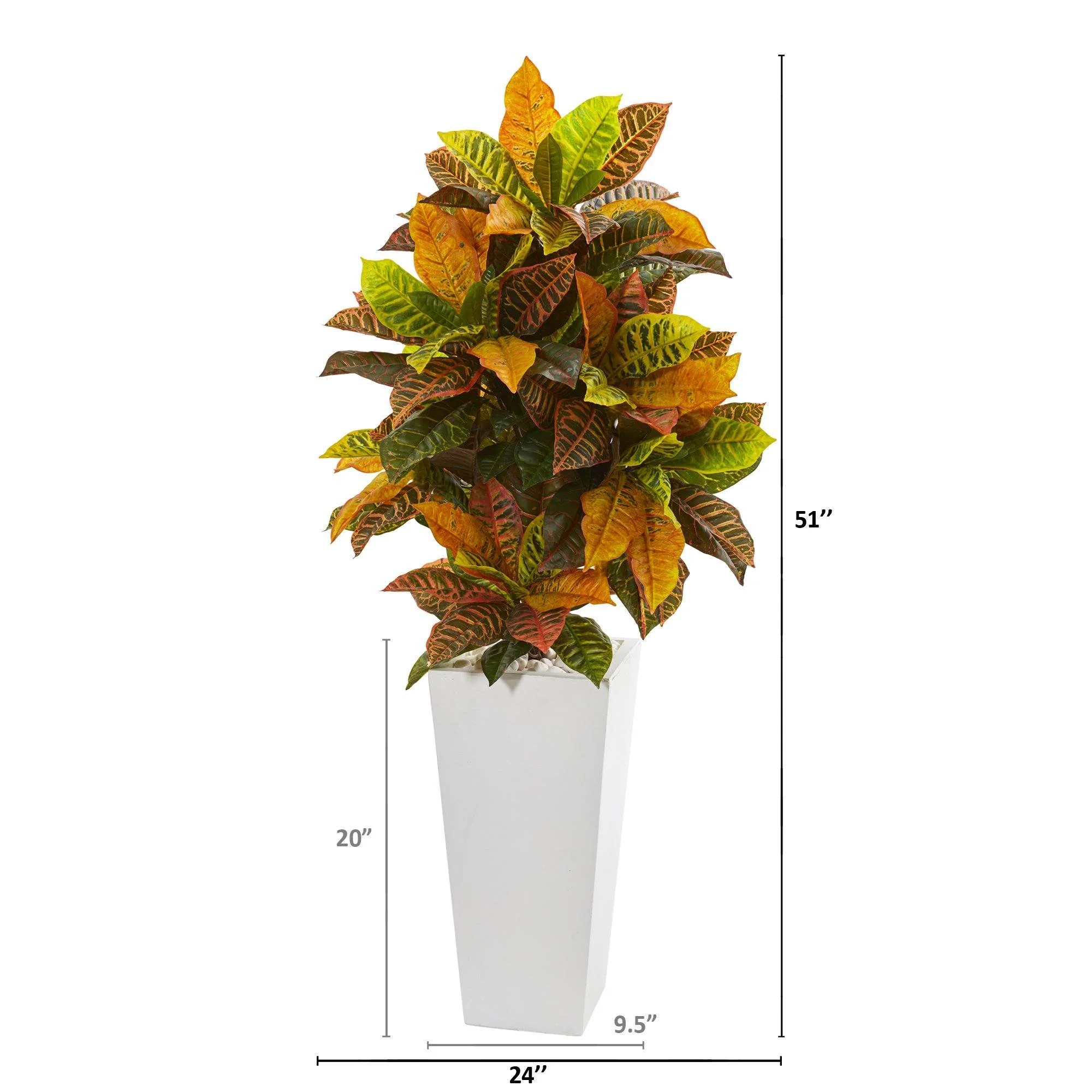 51” Croton Artificial Plant in White Tower Planter (Real Touch) - Image 2