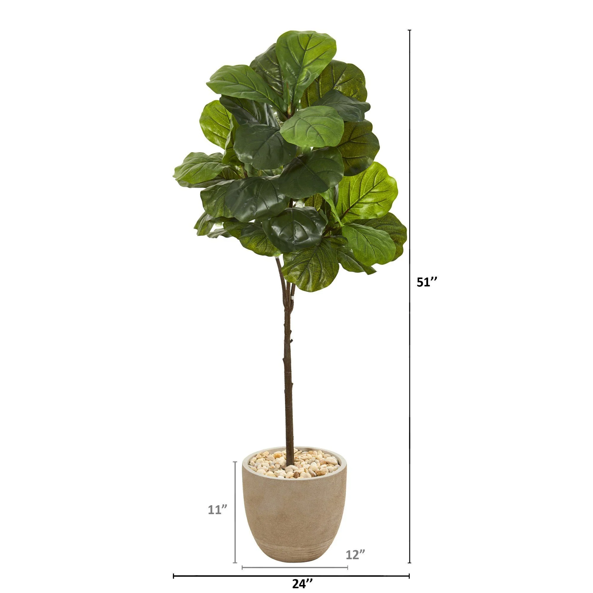51” Fiddle Leaf Artificial Tree in Sandstone Planter (Real Touch) - Image 2