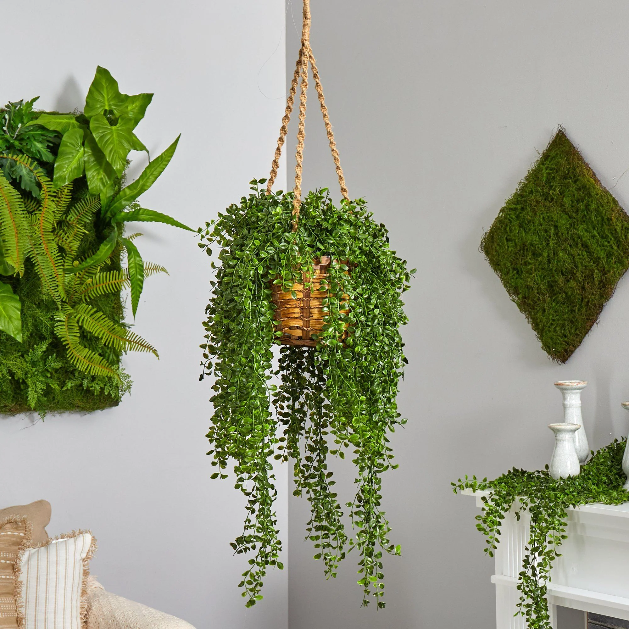 51” Gleditsia Artificial Plant in Hanging Basket UV Resistant (Indoor/Outdoor) - Image 3