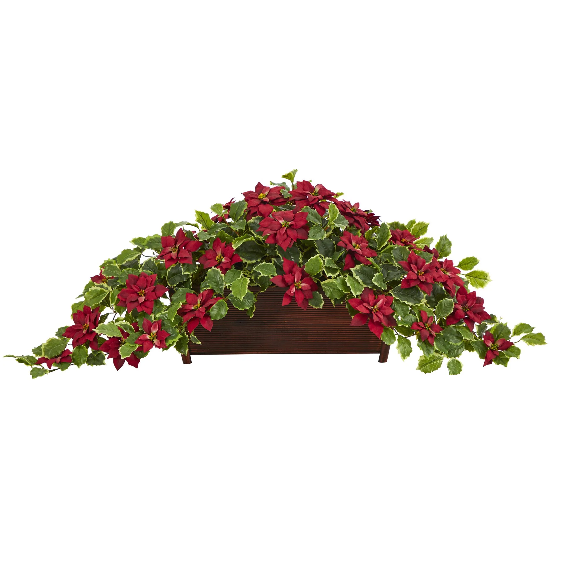 51” Poinsettia and Variegated Holly Artificial Plant in Decorative Planter (Real Touch) - Image 4