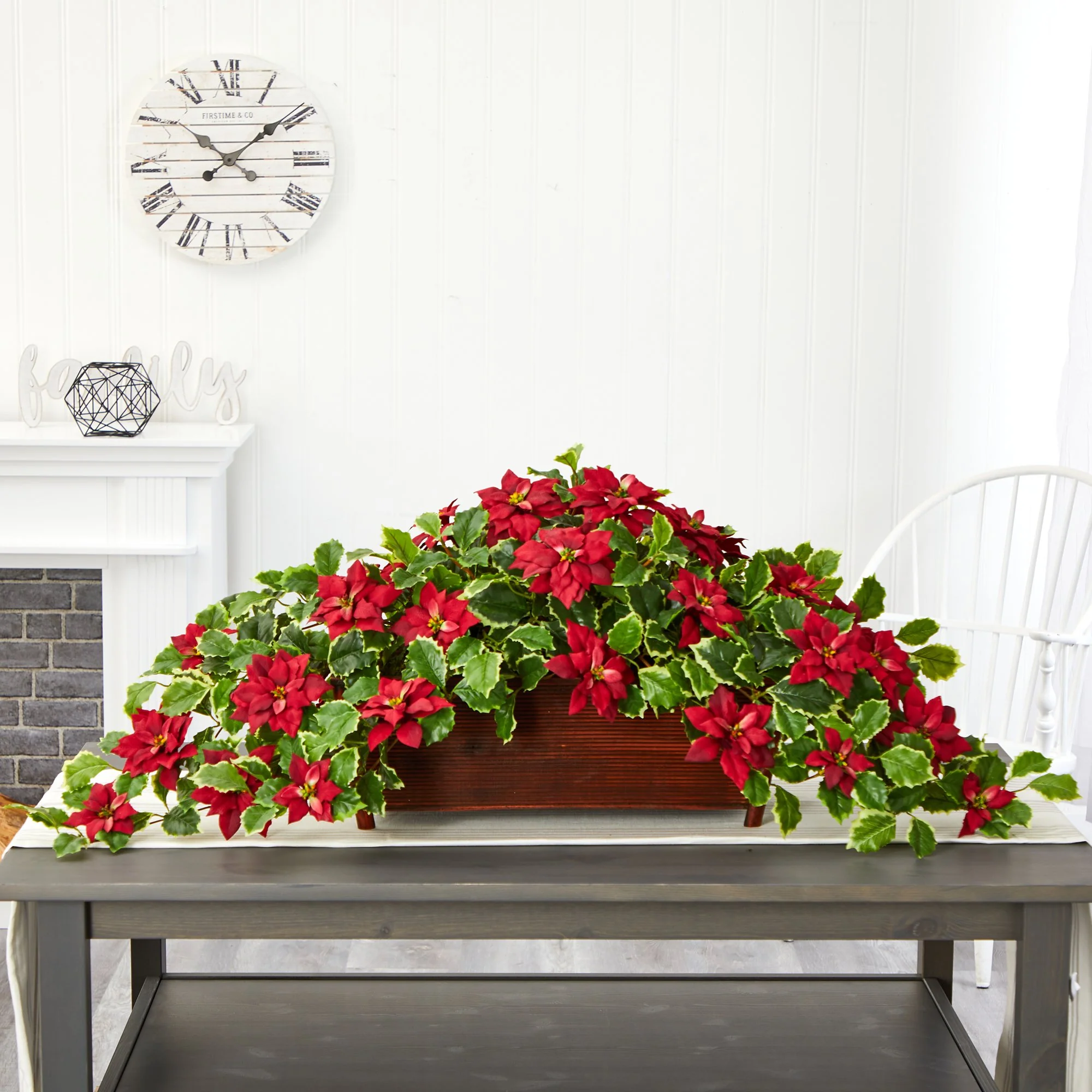 51” Poinsettia and Variegated Holly Artificial Plant in Decorative Planter (Real Touch) - Image 6