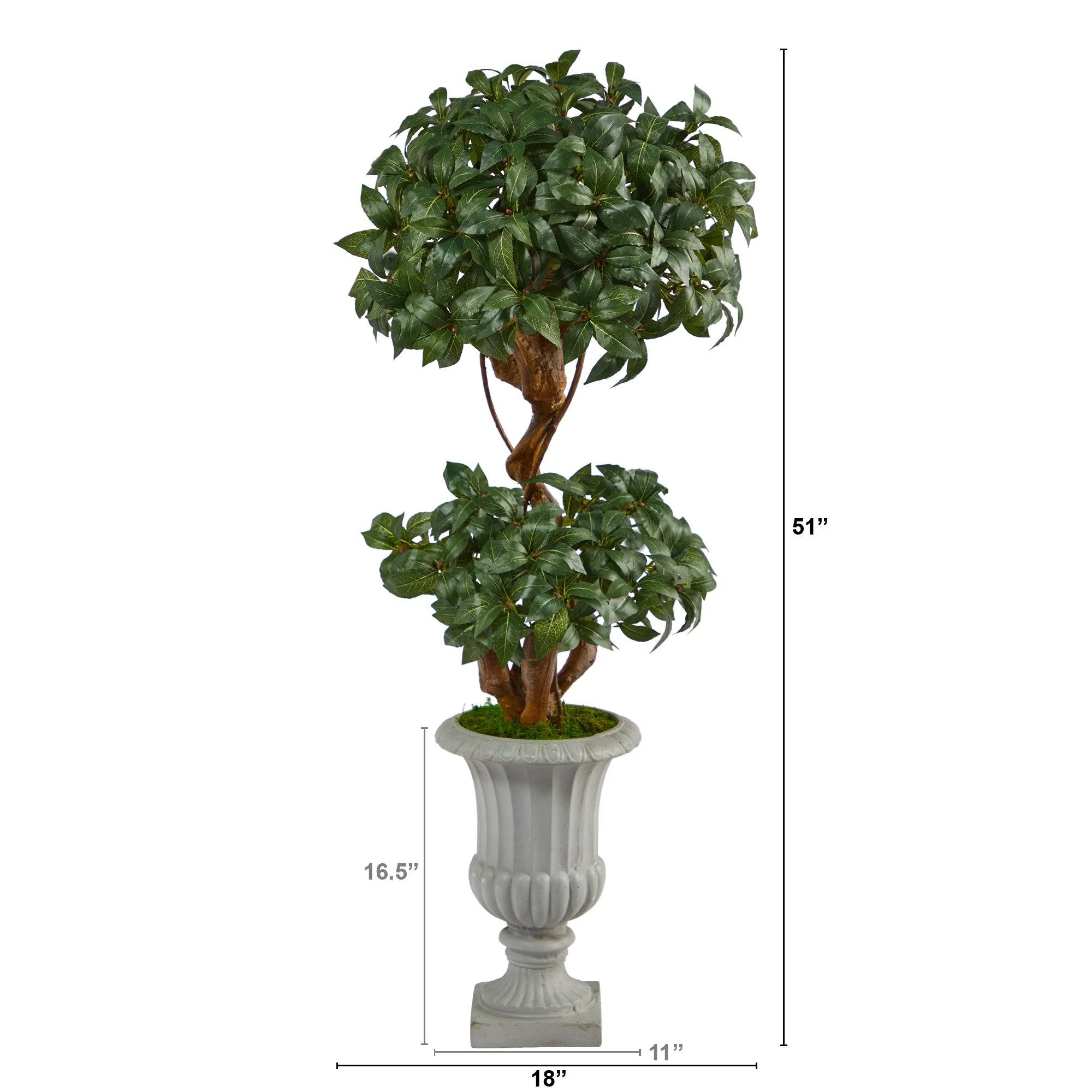 51” Sweet Bay Double Ball Topiary Artificial Tree in Decorative Urn - Image 2