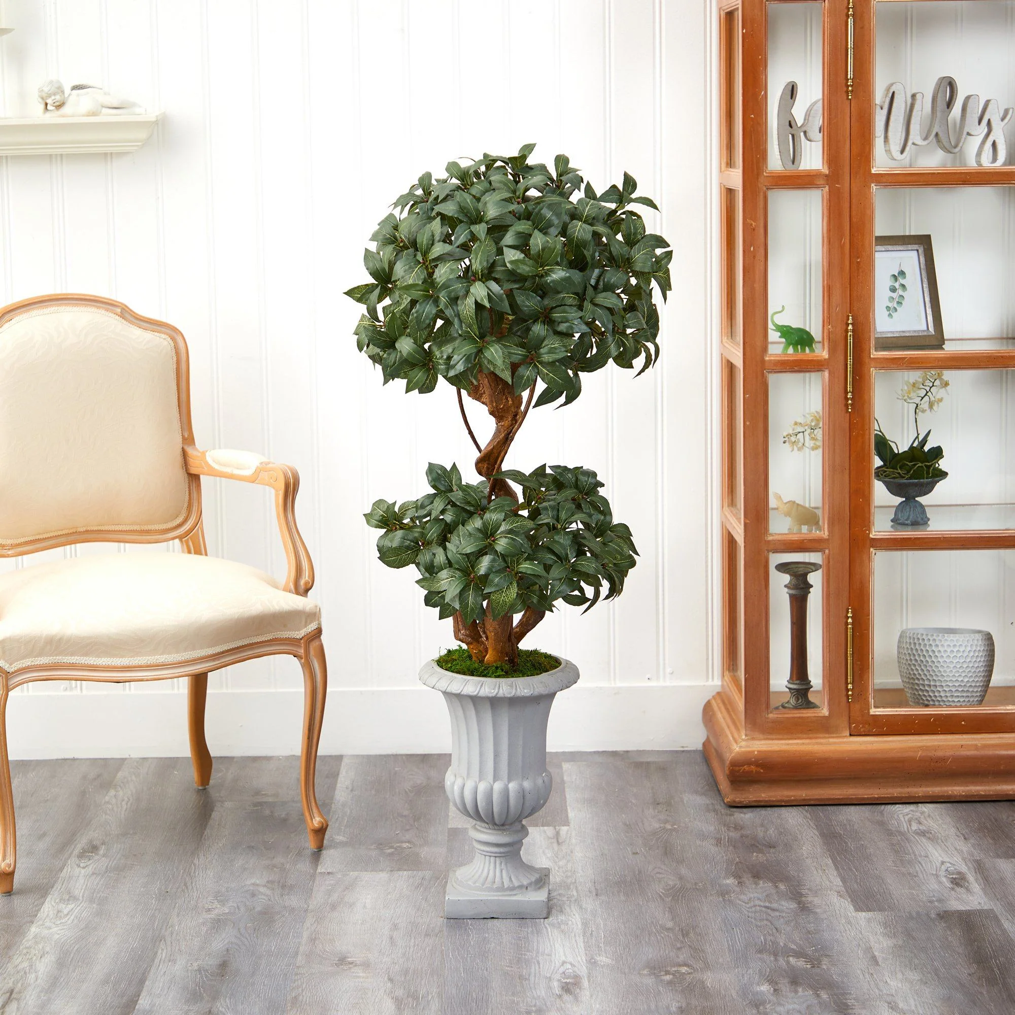 51” Sweet Bay Double Ball Topiary Artificial Tree in Decorative Urn - Image 3