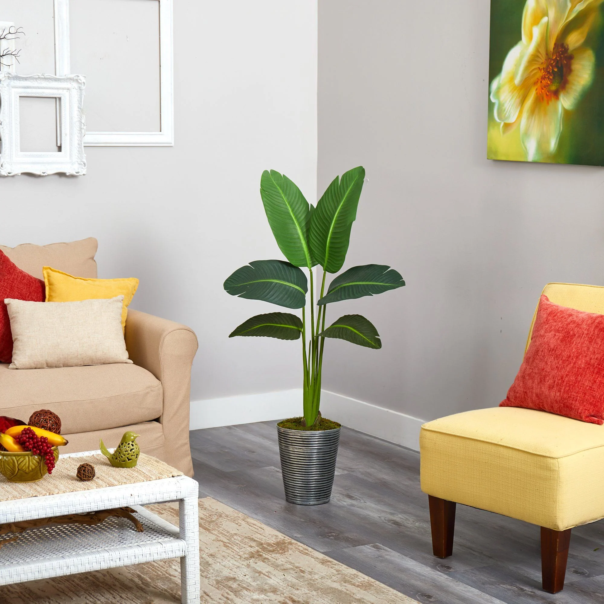51” Traveler’s Palm Artificial Plant in Decorative Tin Planter (Real Touch) - Image 2