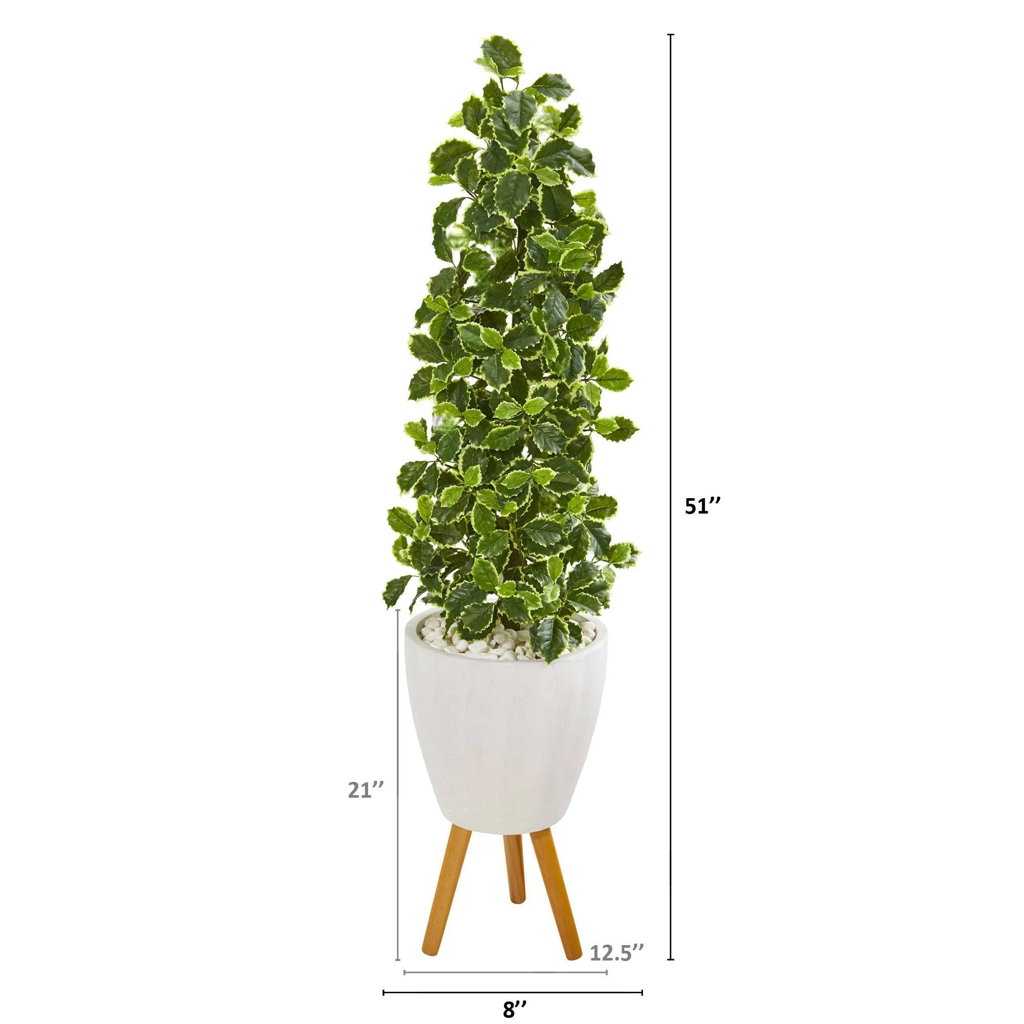 51” Variegated Holly Leaf Artificial Tree in White Planter with Stand (Real Touch) - Image 2