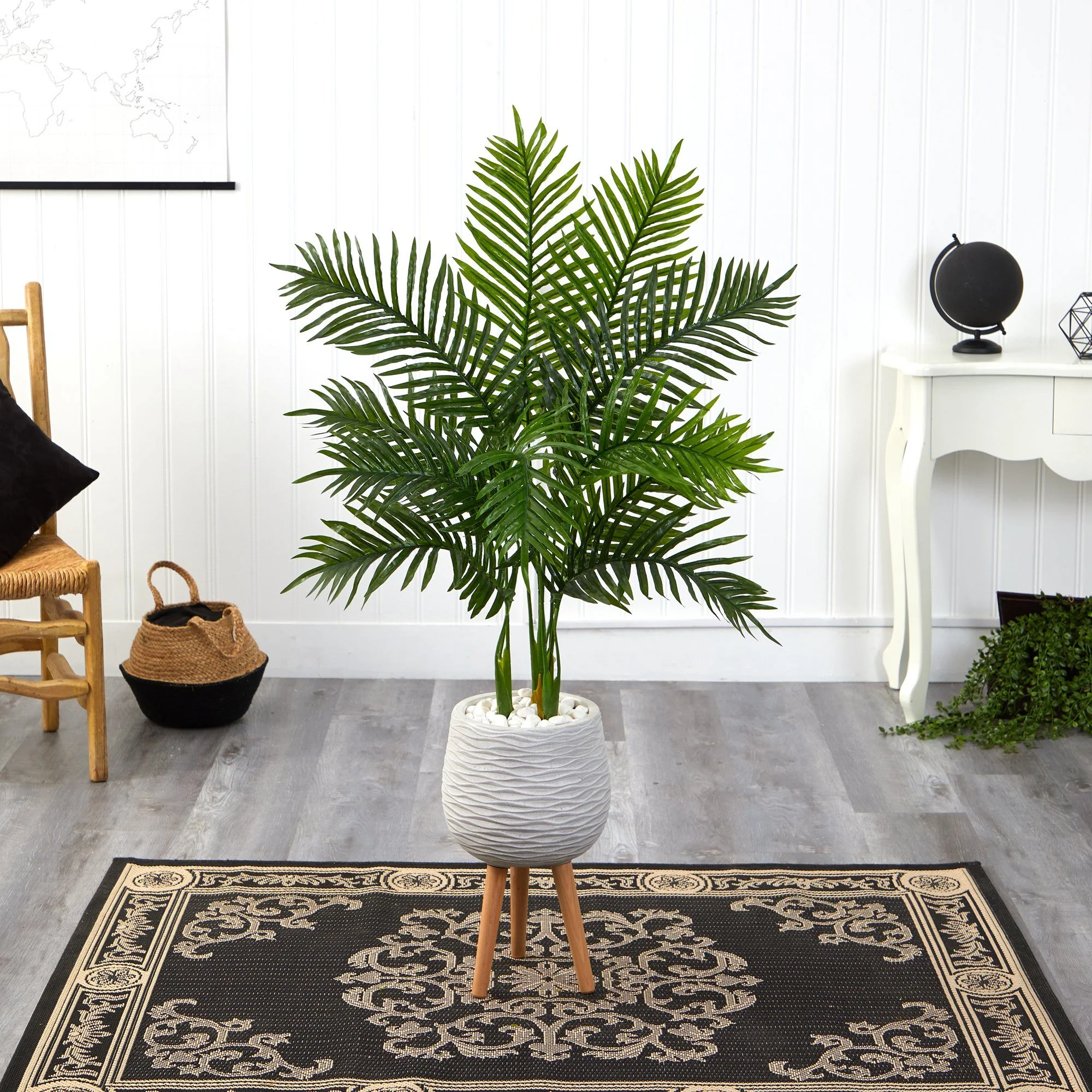 52” Areca Palm Artificial Tree in White Planter with Stand (Real Touch) - Image 3