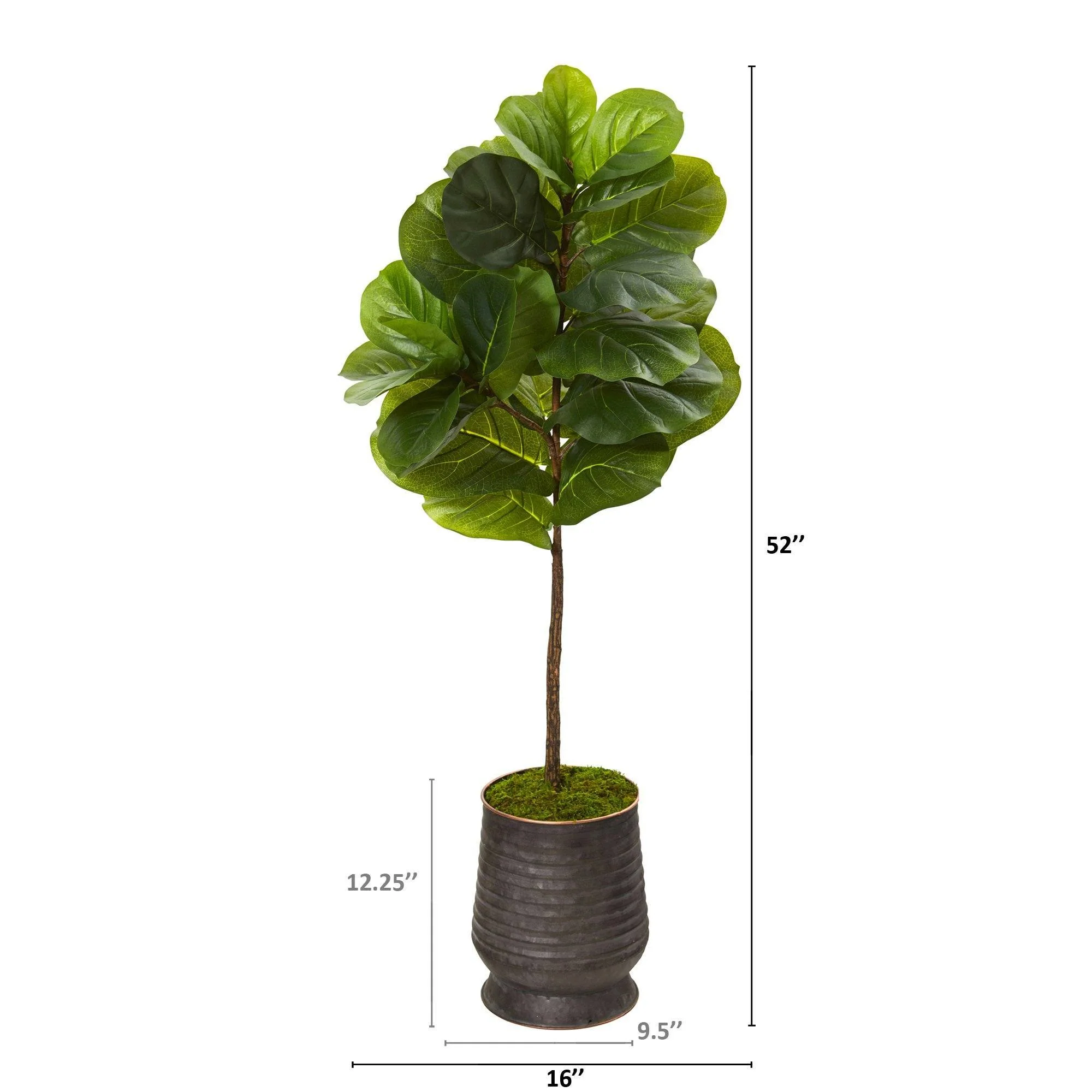 52” Fiddle Leaf Artificial Tree in Ribbed Metal Planter (Real Touch) - Image 2