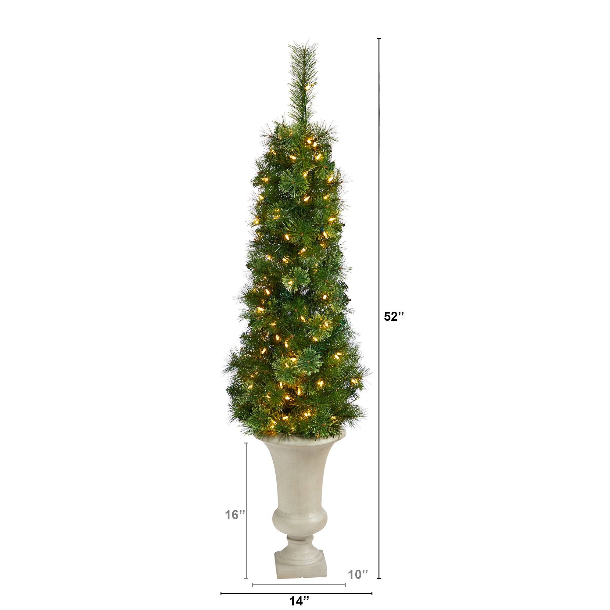 52” Green Pencil Artificial Christmas Tree with 100 Clear (Multifunction) LED Lights and 140 Bendable Branches in Sand Colored Urn - Image 2