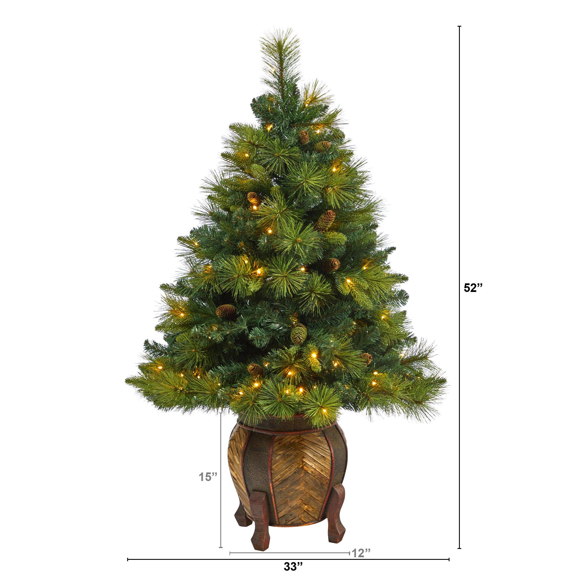 52” North Carolina Mixed Pine Artificial Christmas Tree with 130 Warm White LED Lights, 459 Bendable Branches and Pinecones in Decorative Planter - Image 2