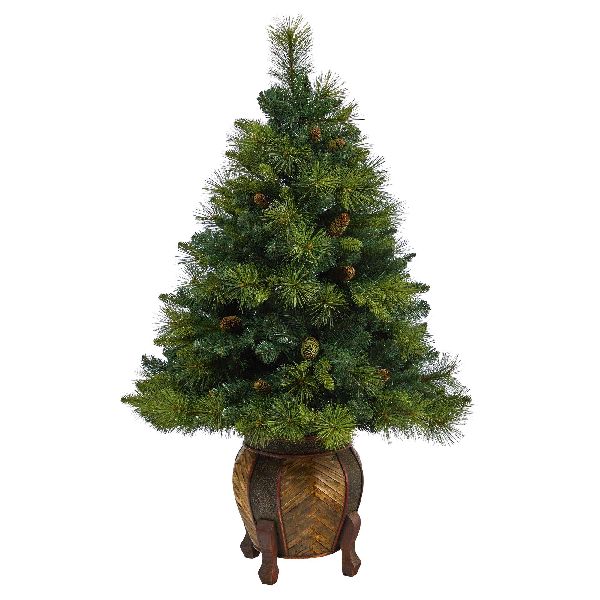52” North Carolina Mixed Pine Artificial Christmas Tree with 130 Warm White LED Lights, 459 Bendable Branches and Pinecones in Decorative Planter - Image 3