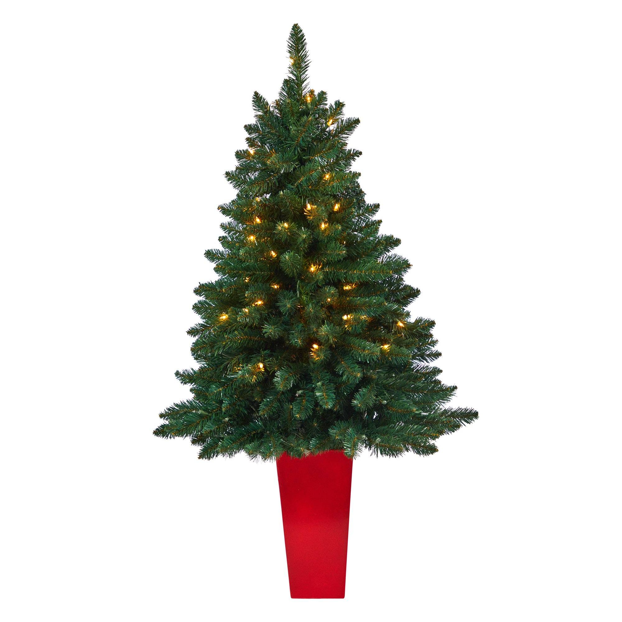 52” Northern Rocky Spruce Artificial Christmas Tree with 100 Clear Lights and 322 Bendable Branches in Tower Planter - Image 9