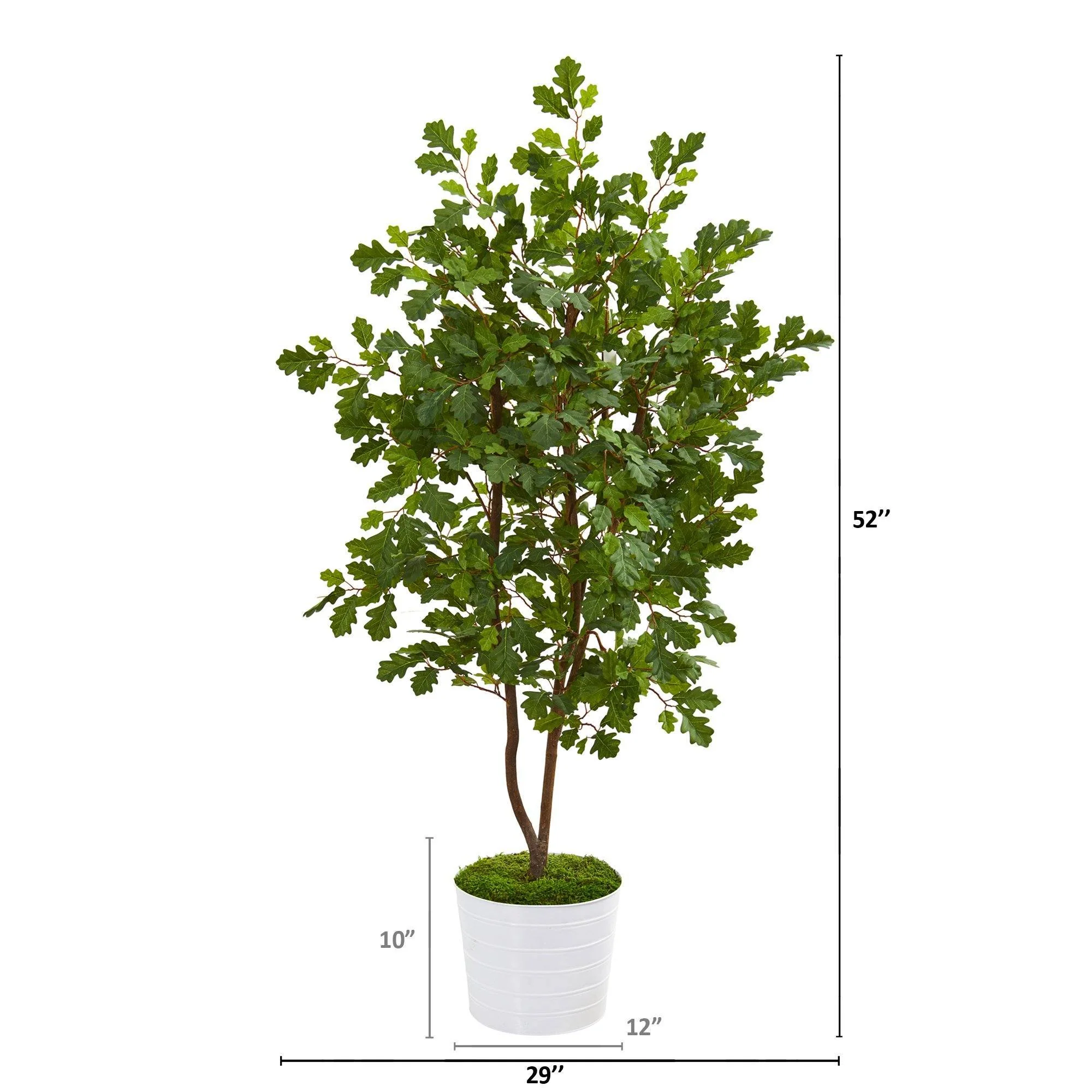 52” Oak Artificial Tree in White Tin Planter - Image 2