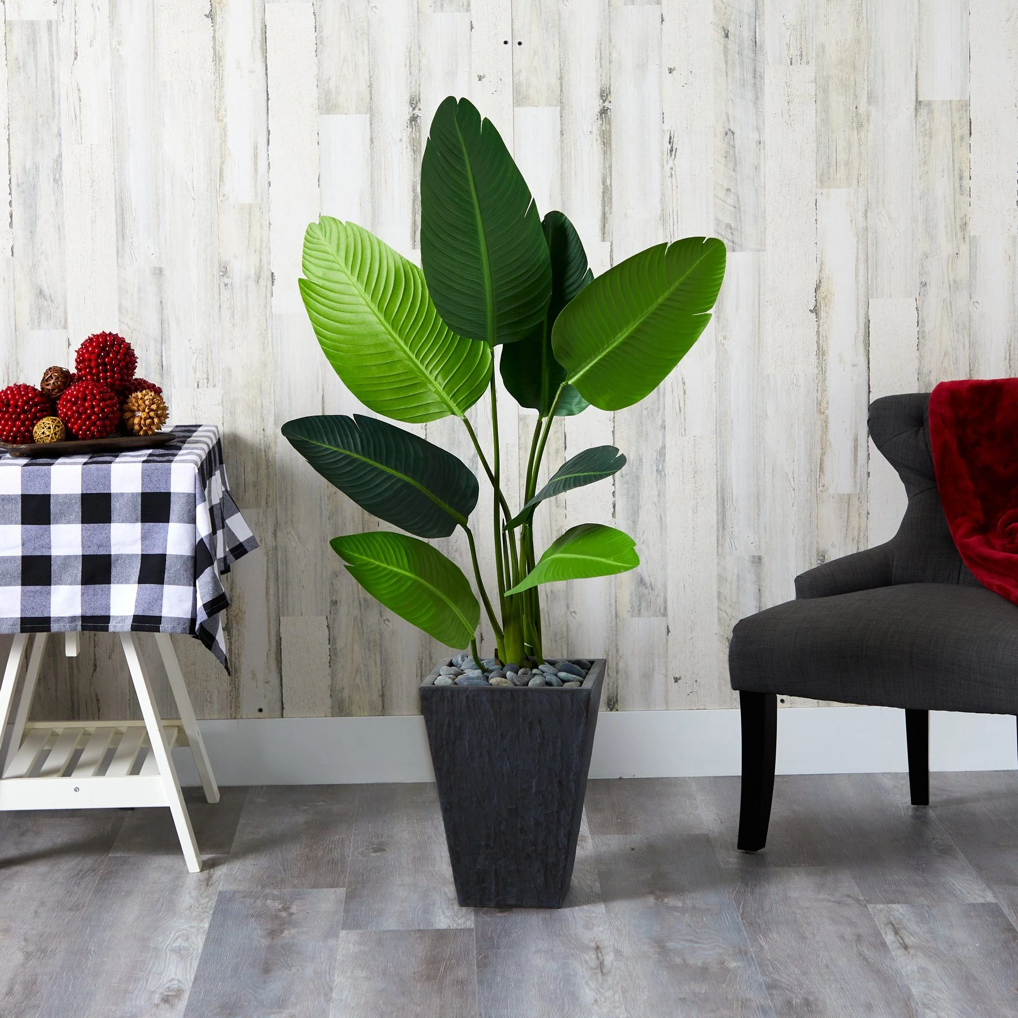 52” Travelers Palm Artificial Tree in Slate Planter - Image 3